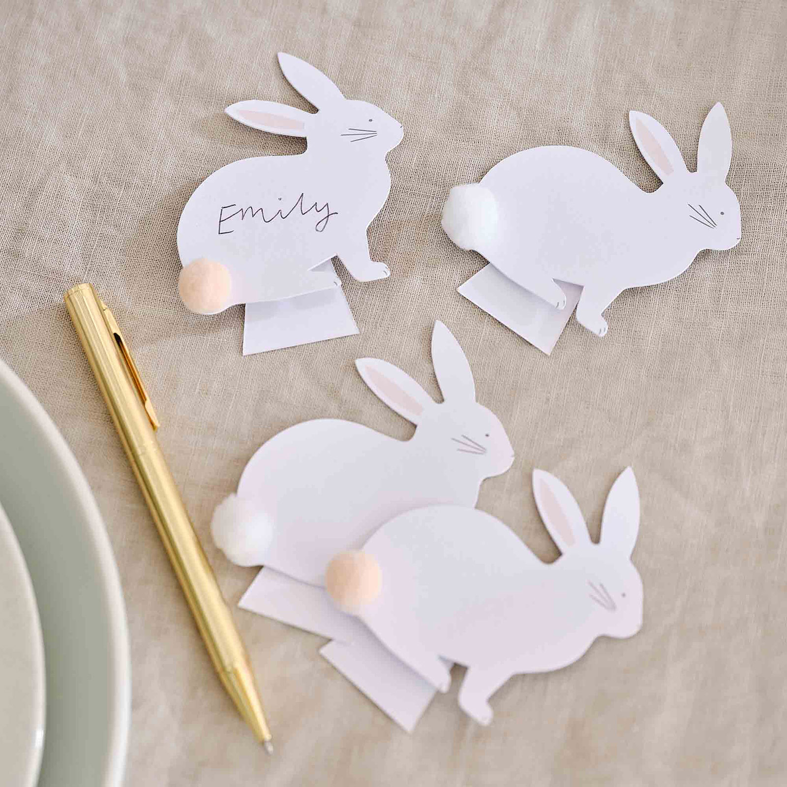 Ginger Ray Bunny Place Cards With Pom Pom Tails (Pack of 6)