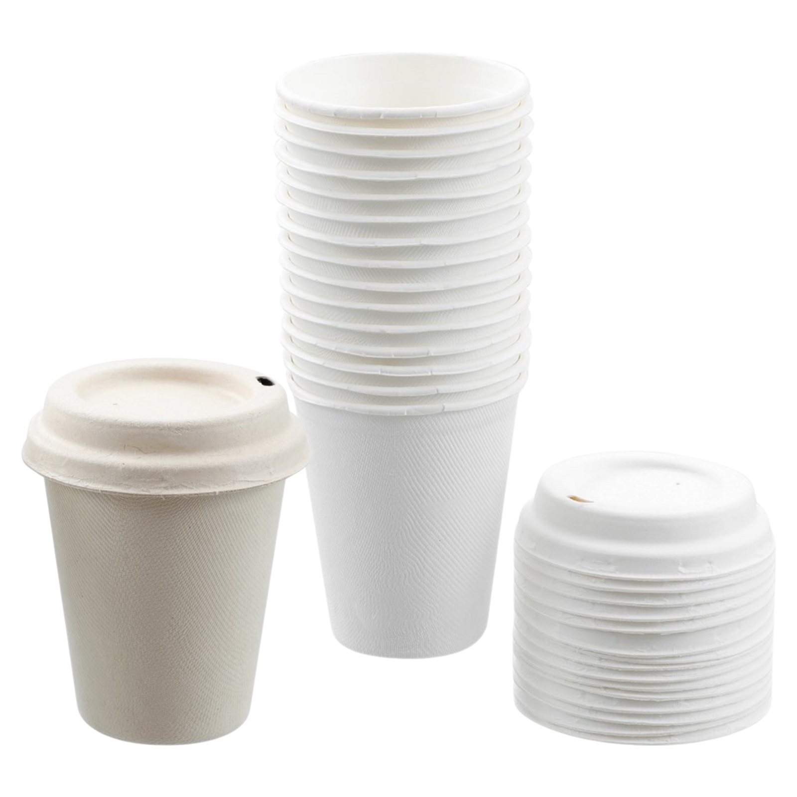 Pack of 15 Eco Sugar Cane Coffee Cups With Lids 250ml (1 Only) 