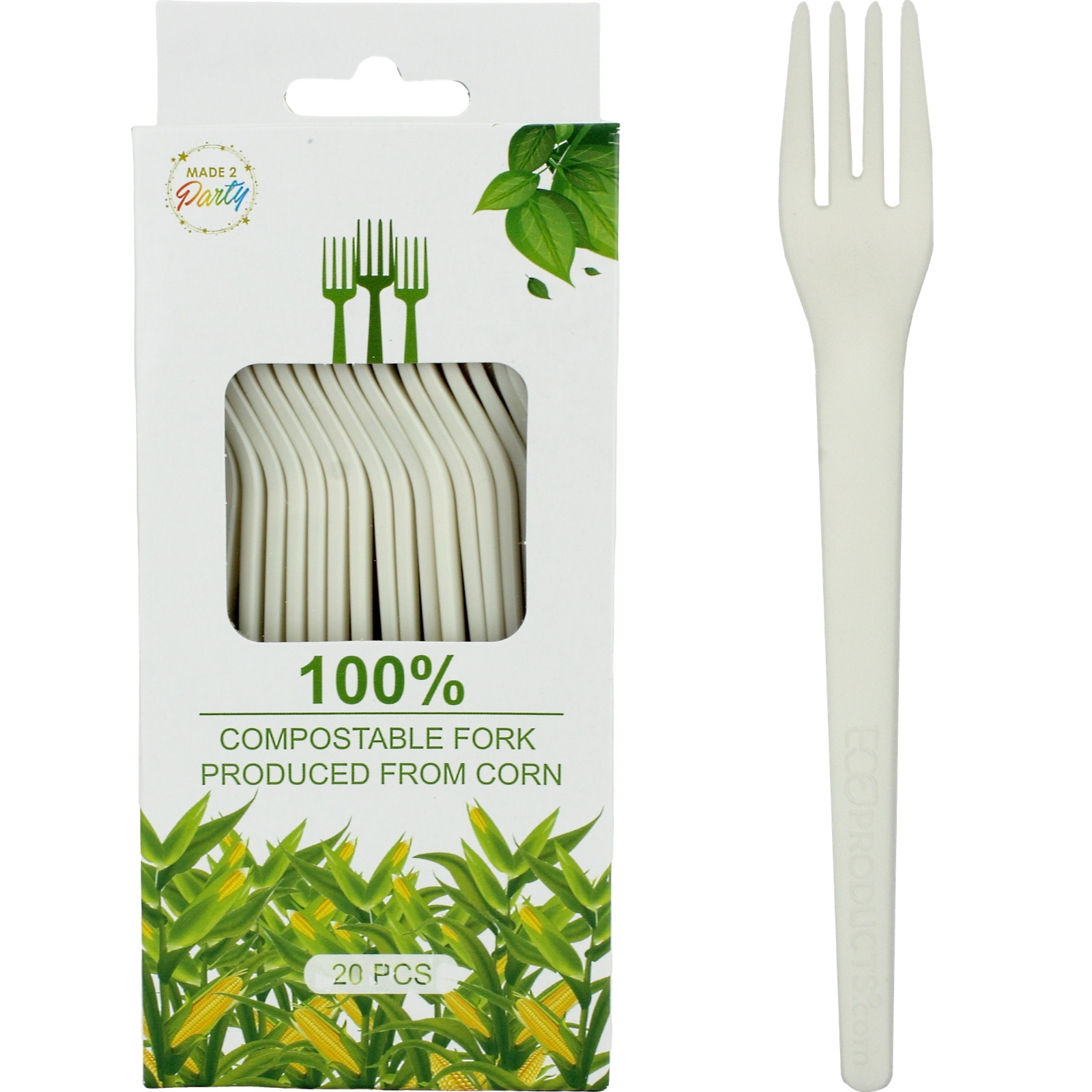 White Compostable Plastic PLA Forks (Pack of 20)