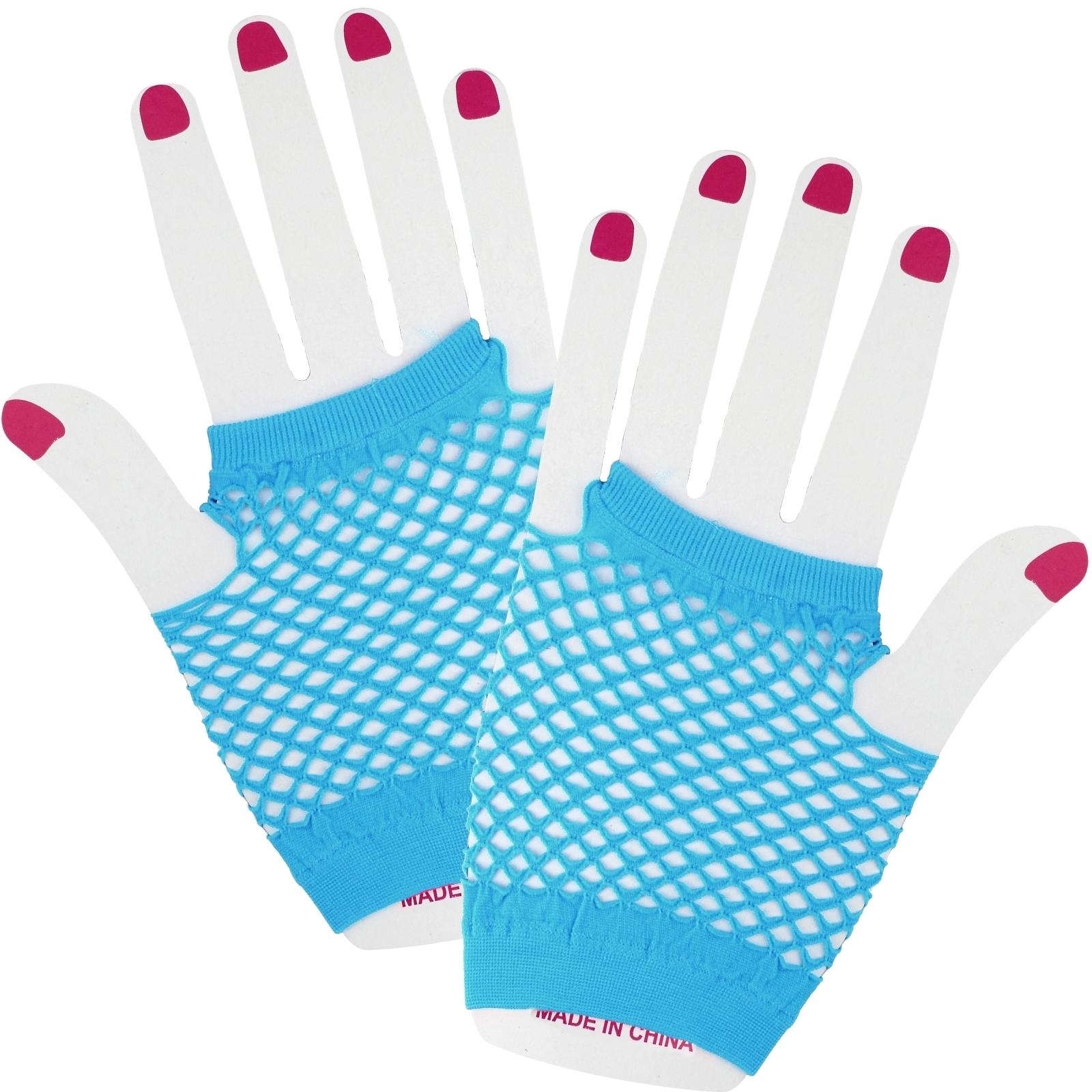 Blue Short Fingerless Fishnet Gloves