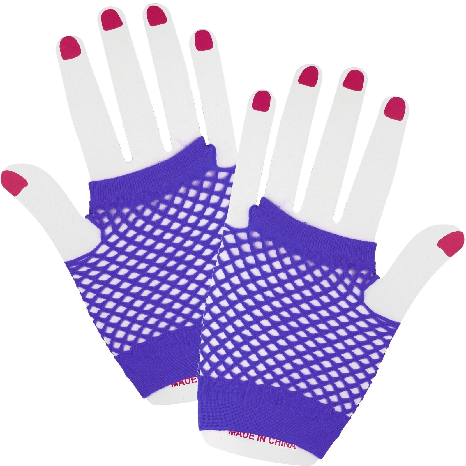 Purple Short Fingerless Fishnet Gloves