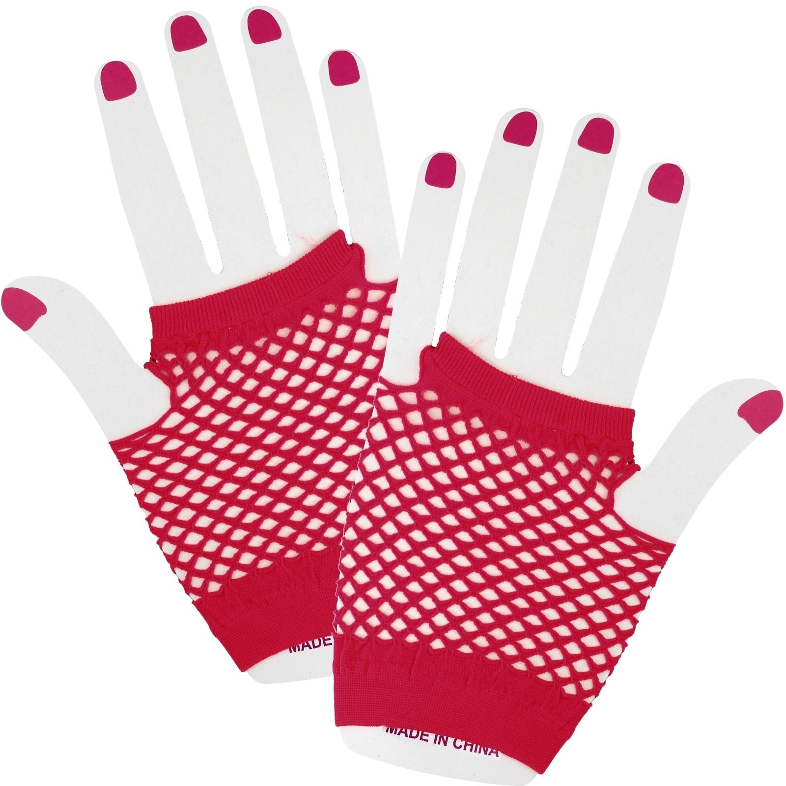 Red Short Fingerless Fishnet Gloves