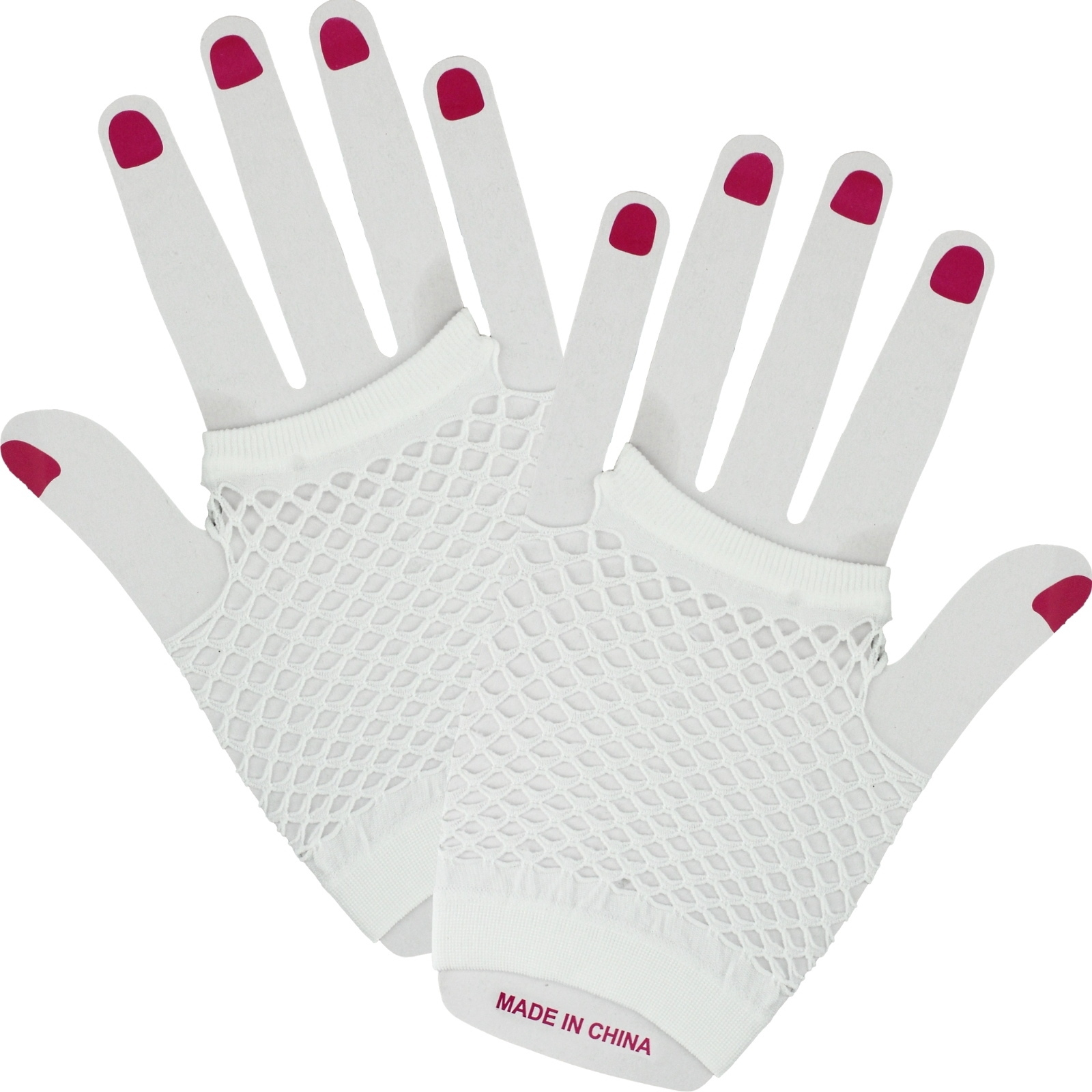 White Short Fingerless Fishnet Gloves