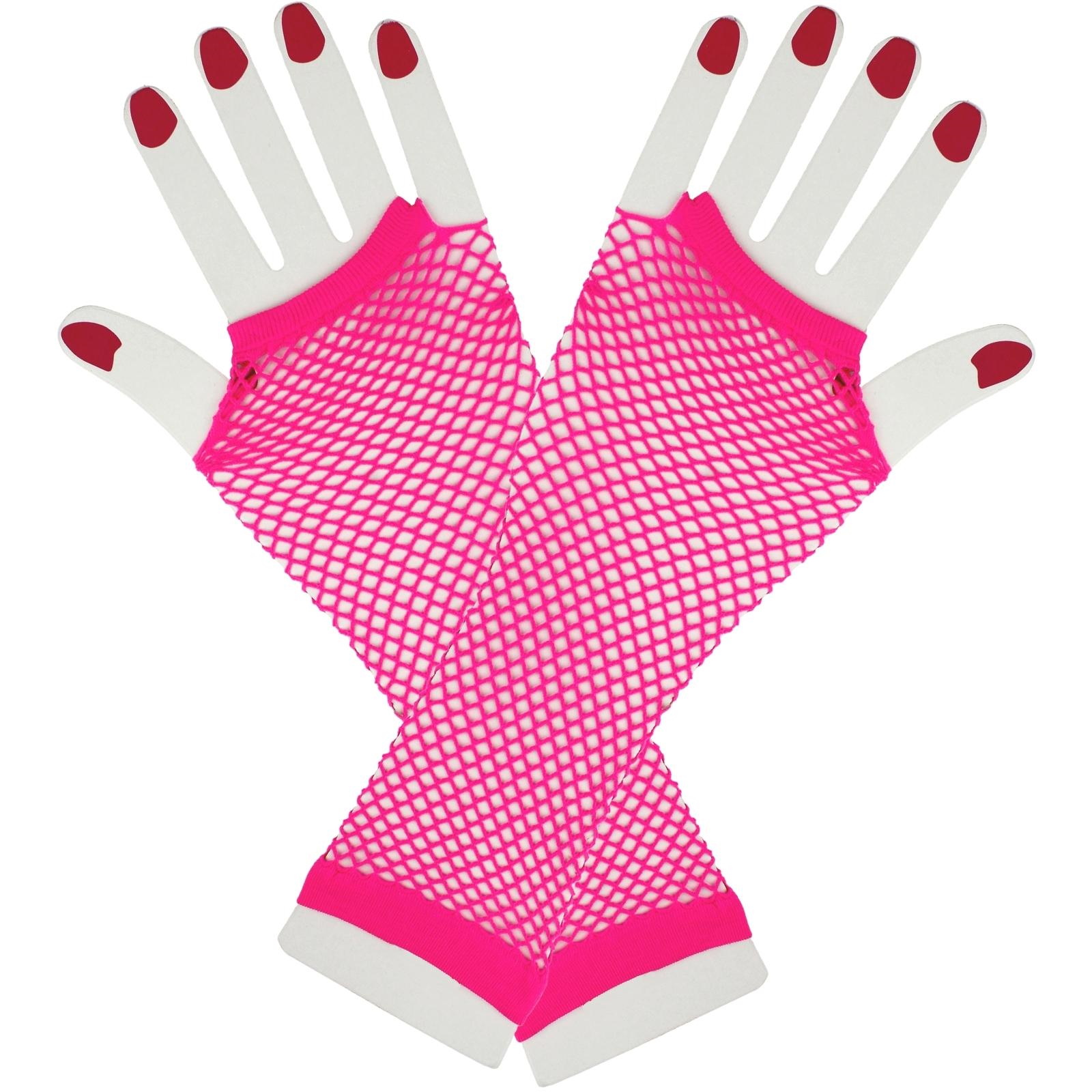 Neon Hot Pink Fingerless Fishnet Gloves
