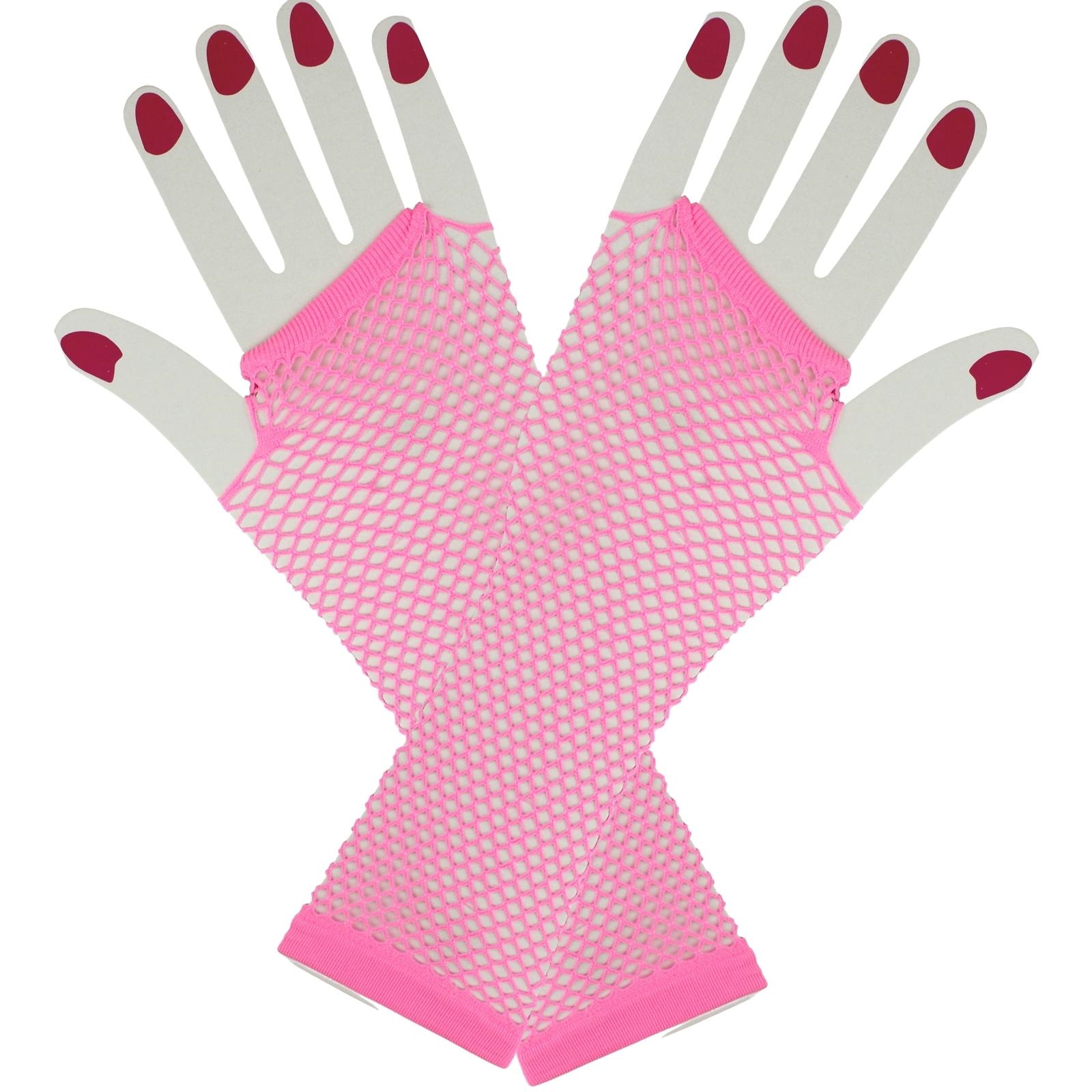 Neon Pink Fingerless Fishnet Gloves