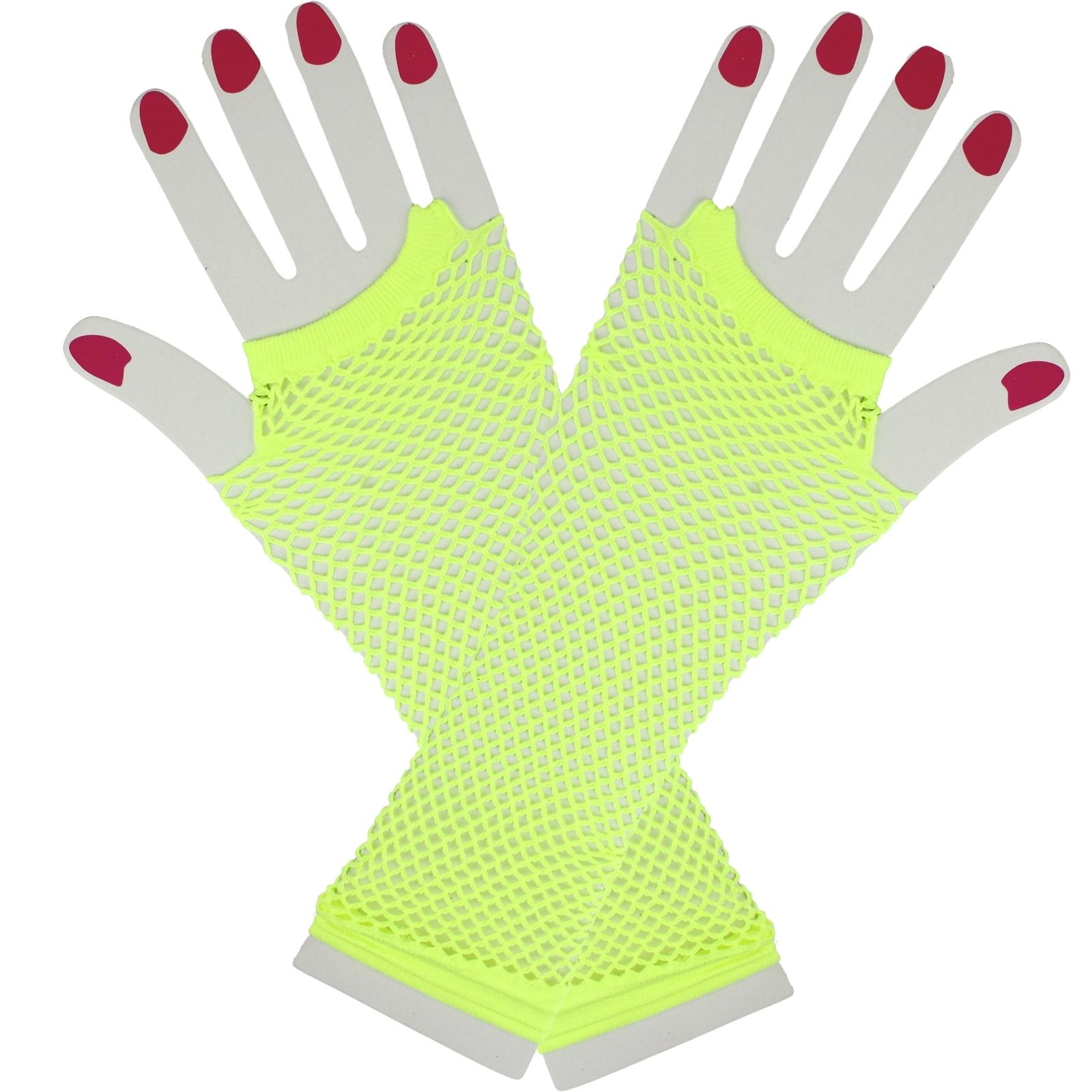 Neon Yellow Fingerless Fishnet Gloves