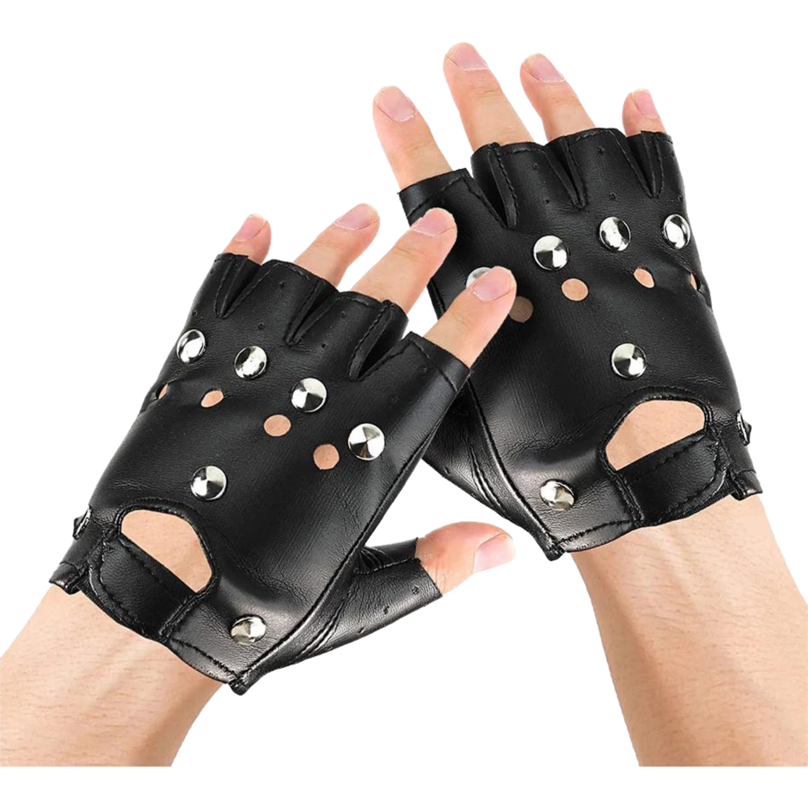 Adult Fingerless Punk Gloves With Studs