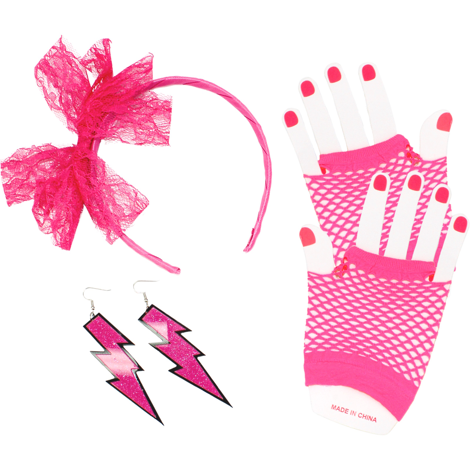 Neon Pink 80's Accessories Set