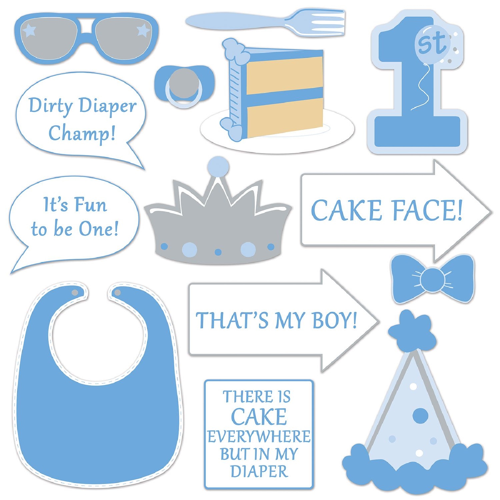 1st Birthday Fun Photo Props (Pack of 14)