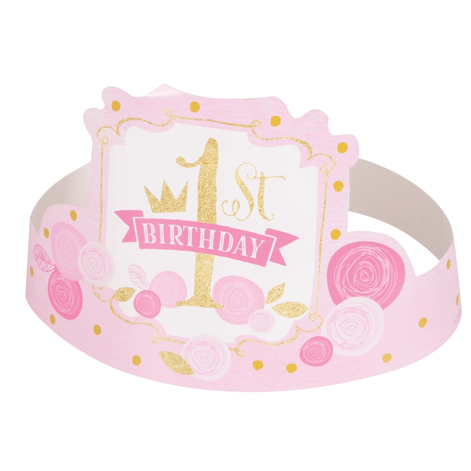 Pink & Gold First Birthday Party Hats (Pack of 6)