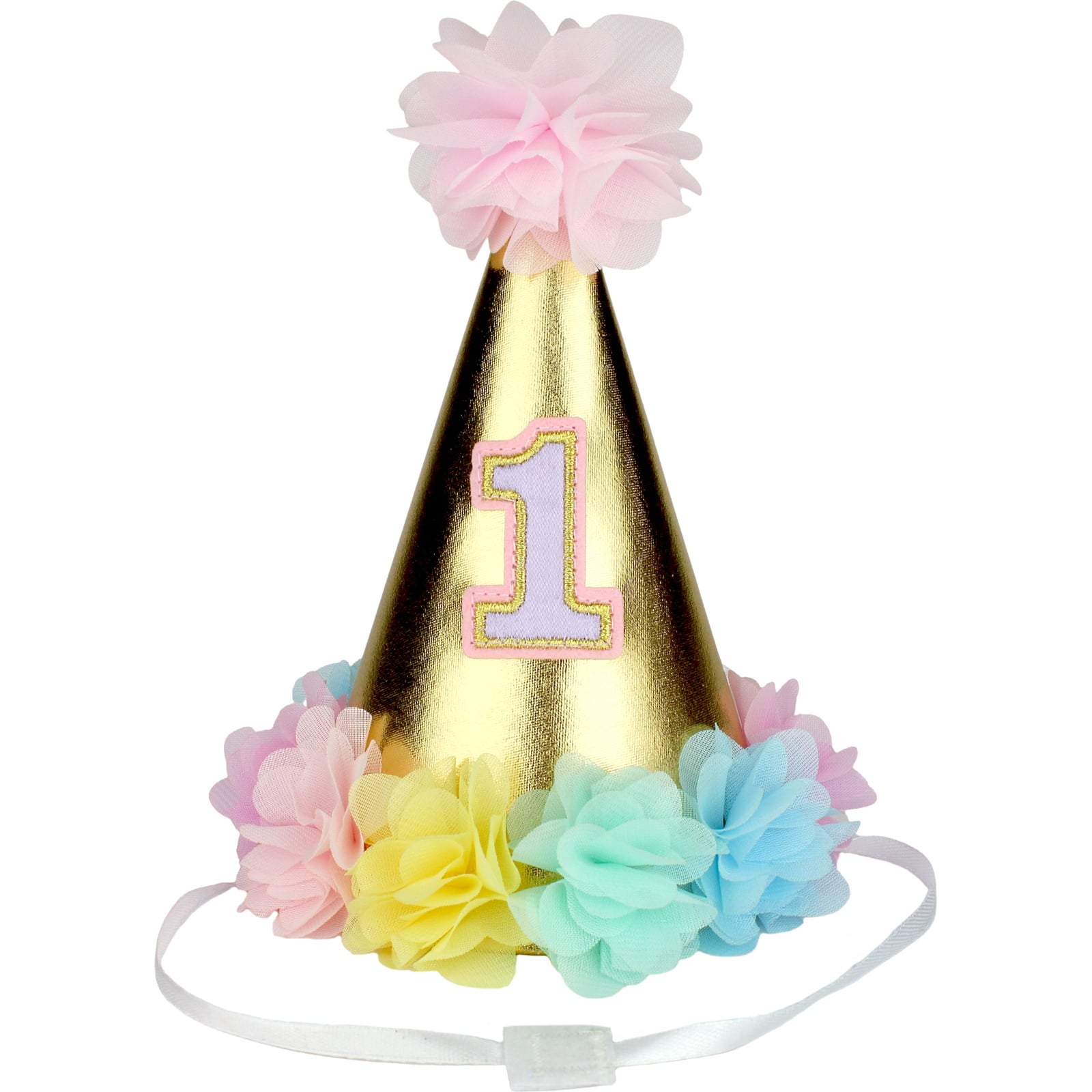 Girls 1st Birthday Deluxe Pastel Rainbow Party Hat