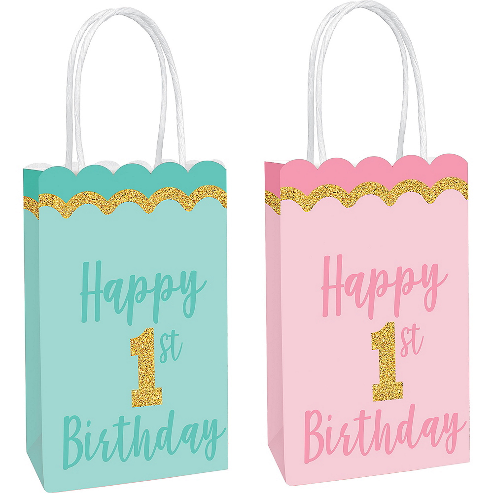 1st Birthday Girl Pink & Turquoise Paper Gift Bags (Pack of 8)