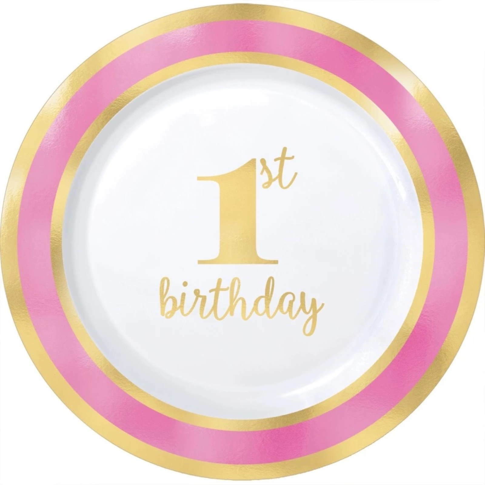 1st Birthday Girl Premium Large Plastic Plates (Pack of 10)