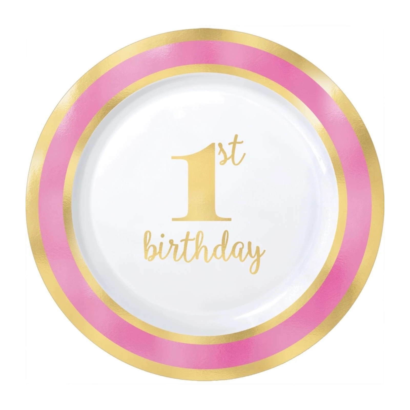 1st Birthday Girl Premium Small Plastic Plates (Pack of 10)
