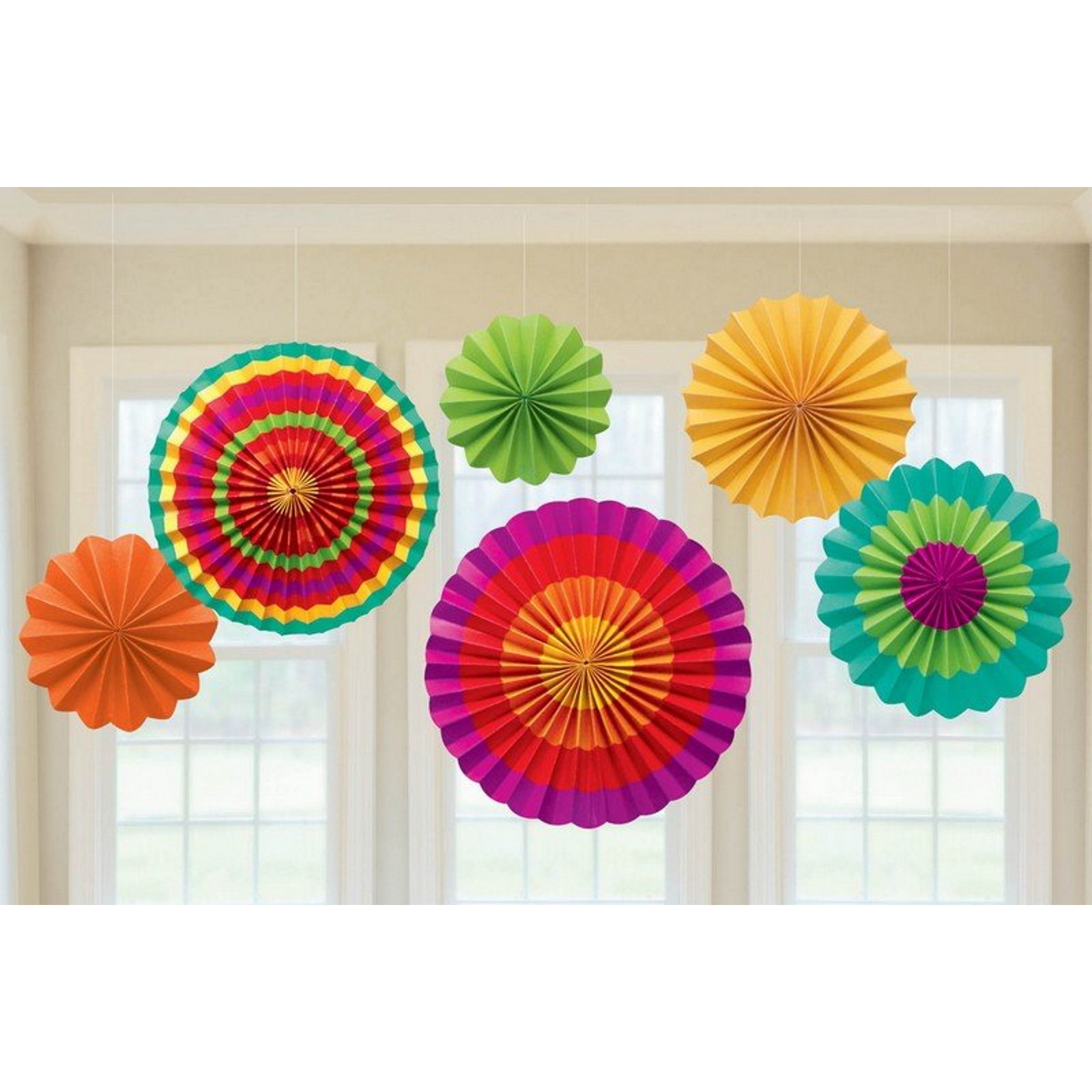 Fiesta Coloured Paper Fans (Pack of 6)