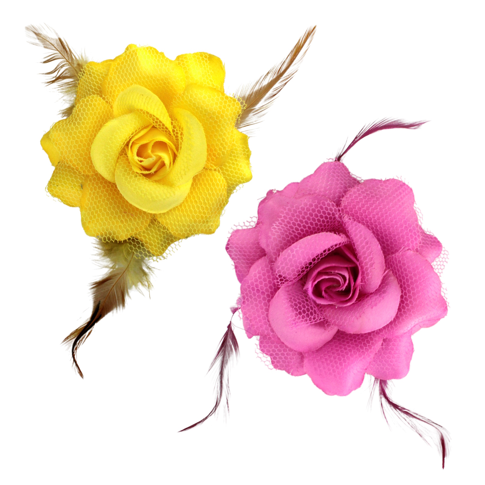 Large Bright Rose and Feather Hair Clip Tie (One Only)