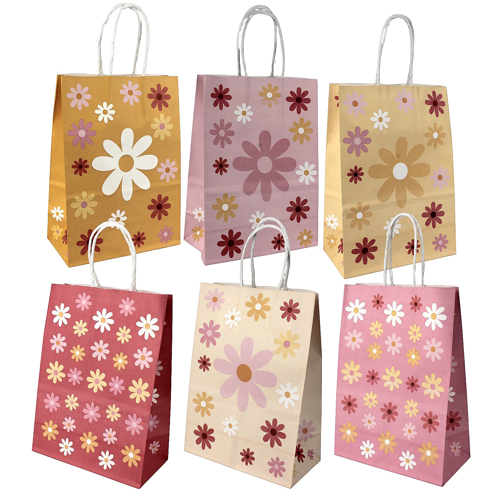 Daisy Flower Paper Gift Bags (Pack of 12)