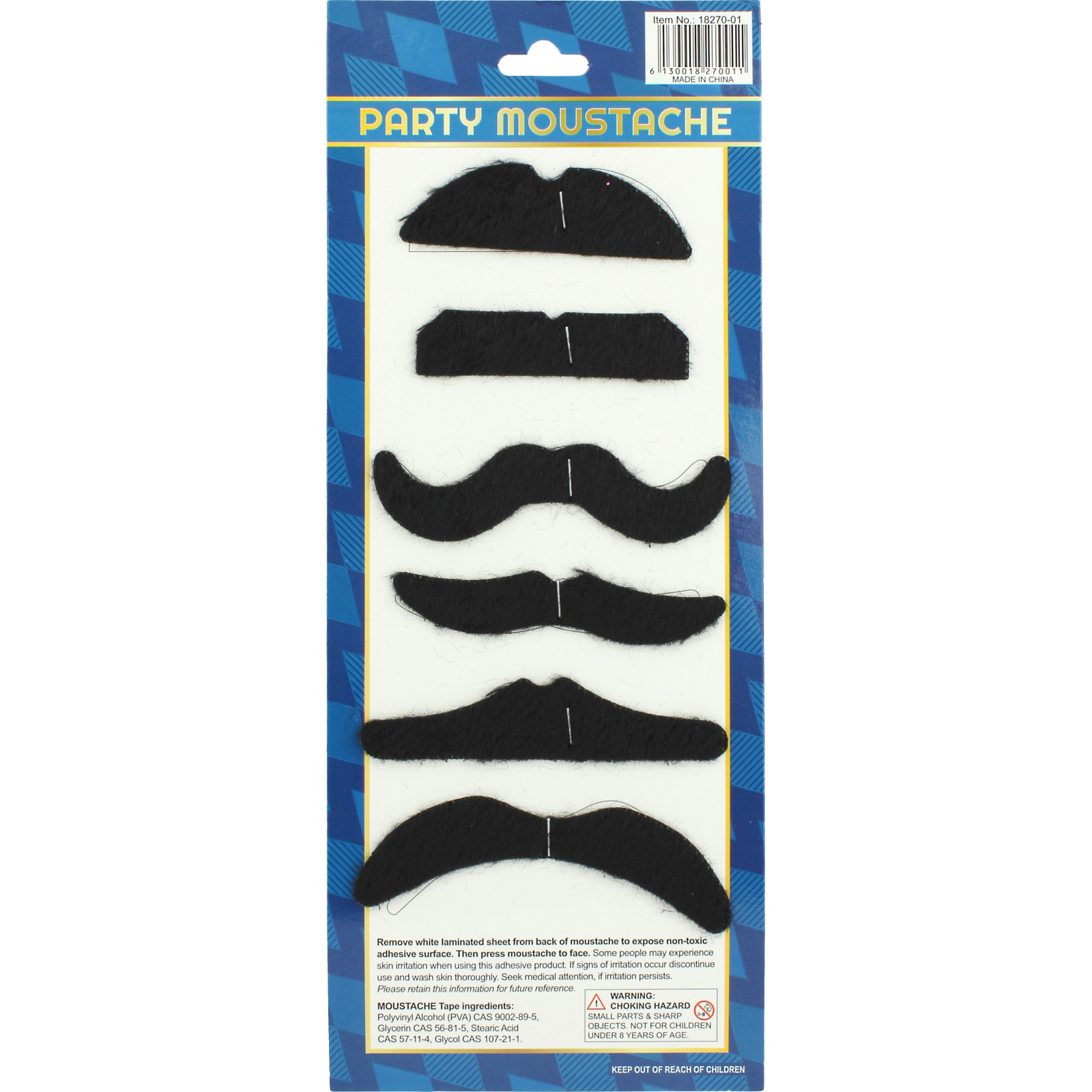 Black Stick On Party Moustaches (Pack of 6)