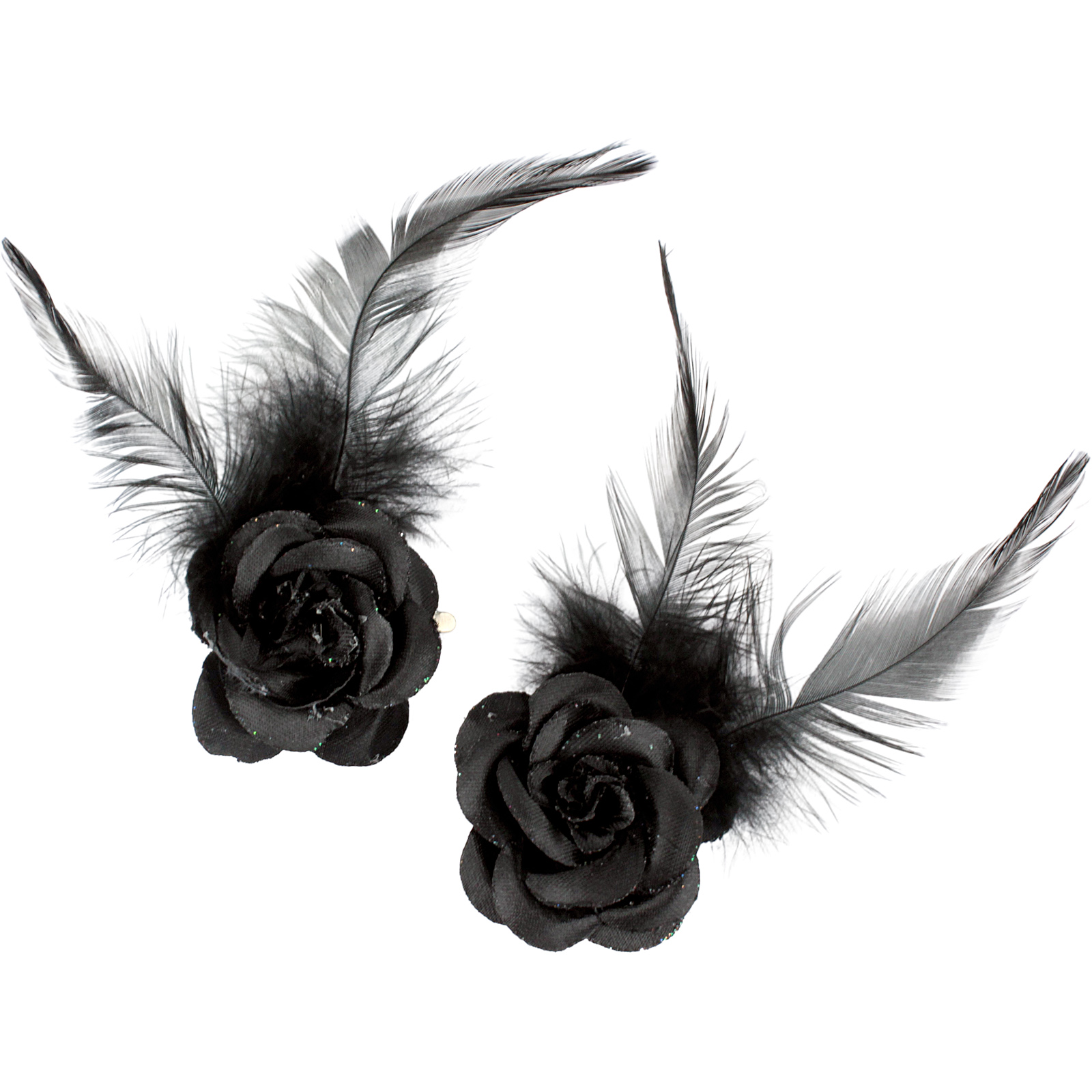 Black Rose and Feather Hair Clips (Pack of 2)