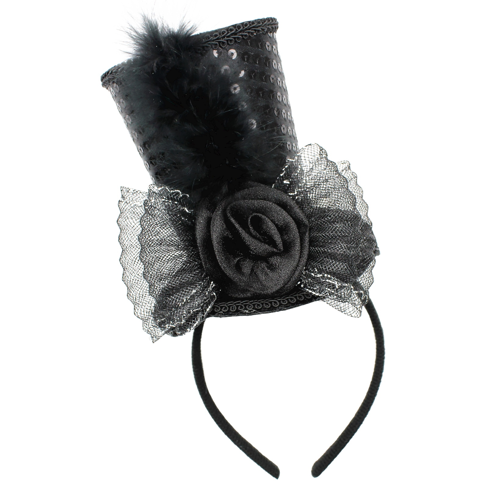 Black Sequin Top Hat Headband