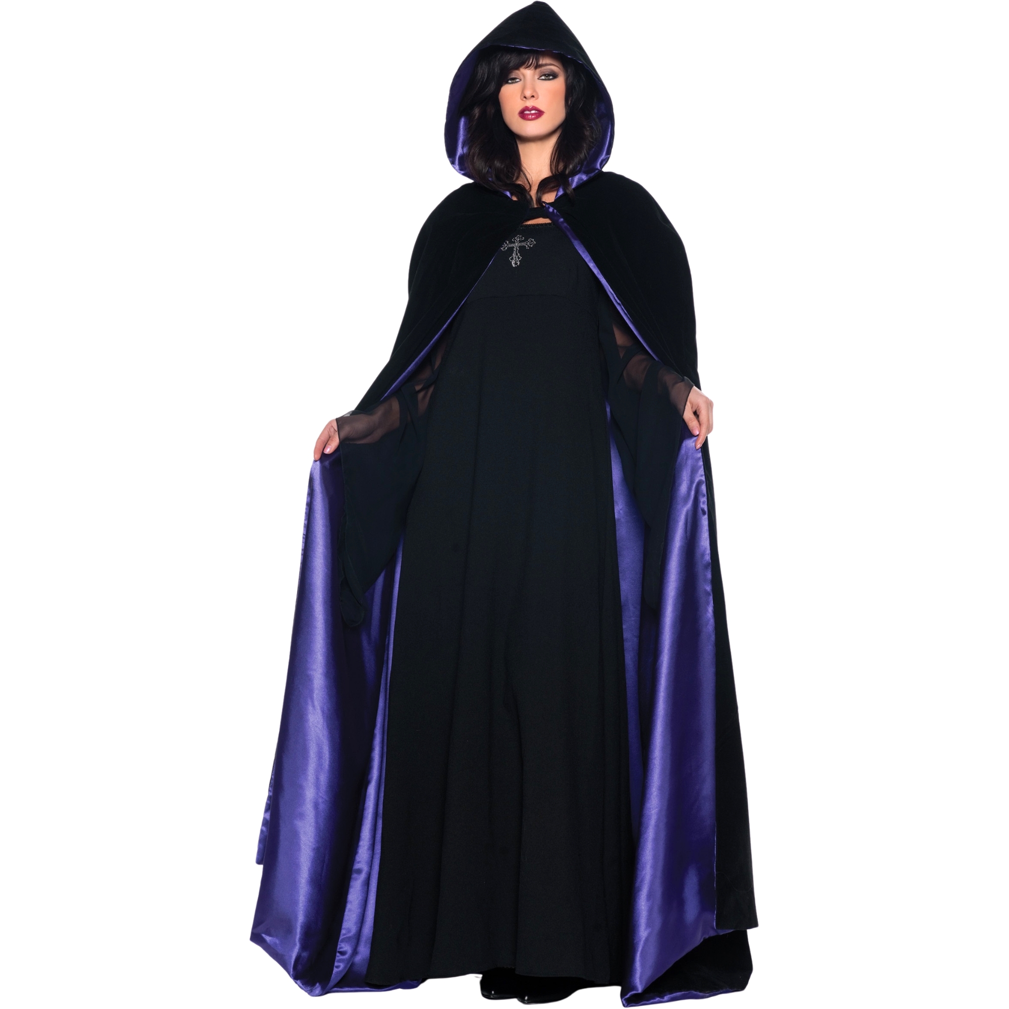 Adult Black & Purple Deluxe Velvet Cape