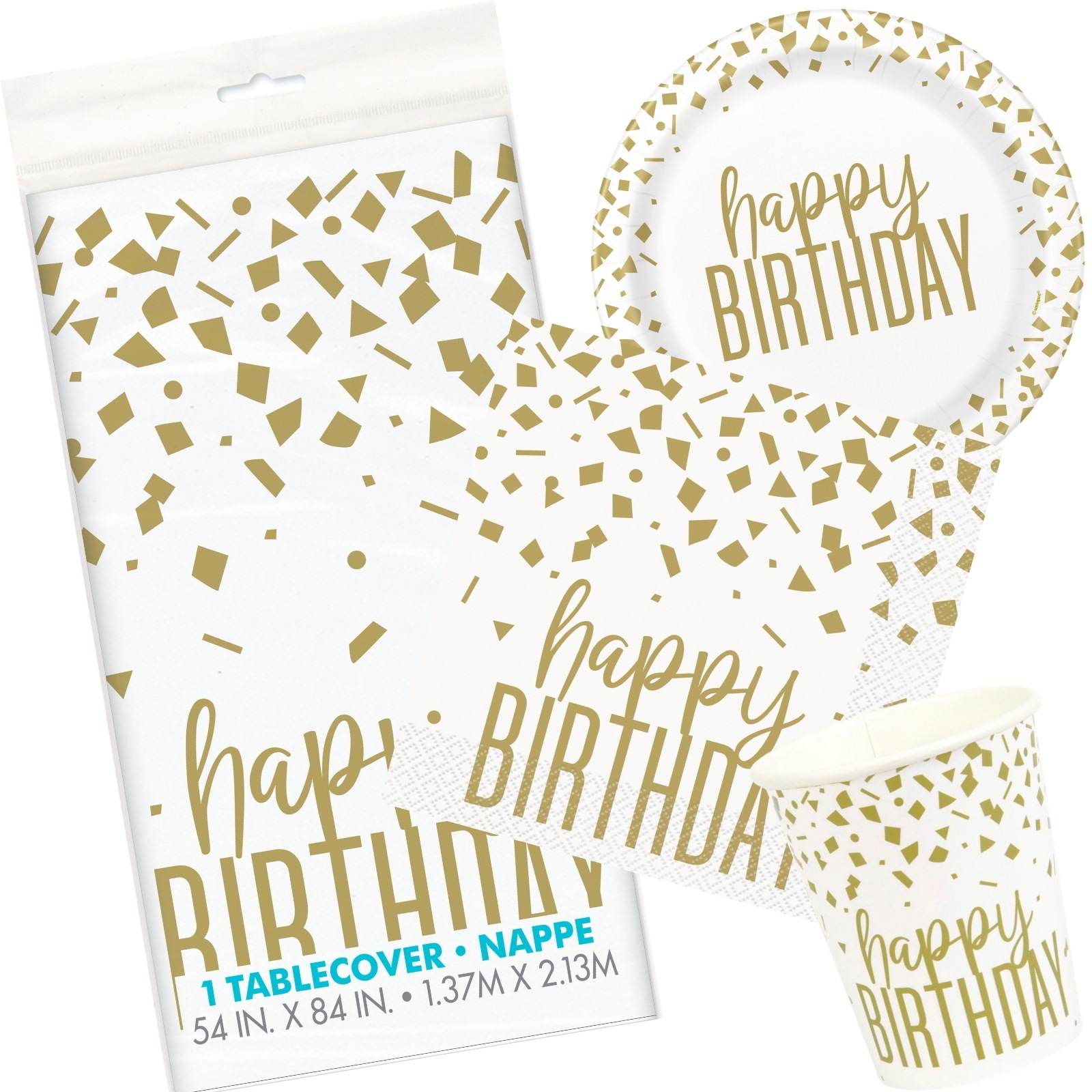 Gold Confetti Happy Birthday Party Starter Set (For 8 Guests)