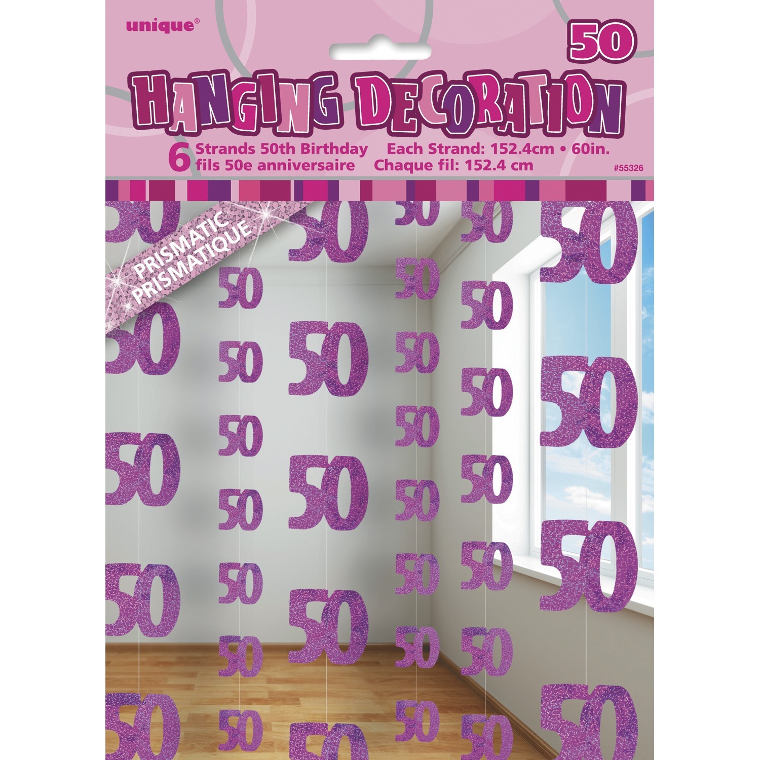 Glitz Pink 50th Birthday Hanging Decoration
