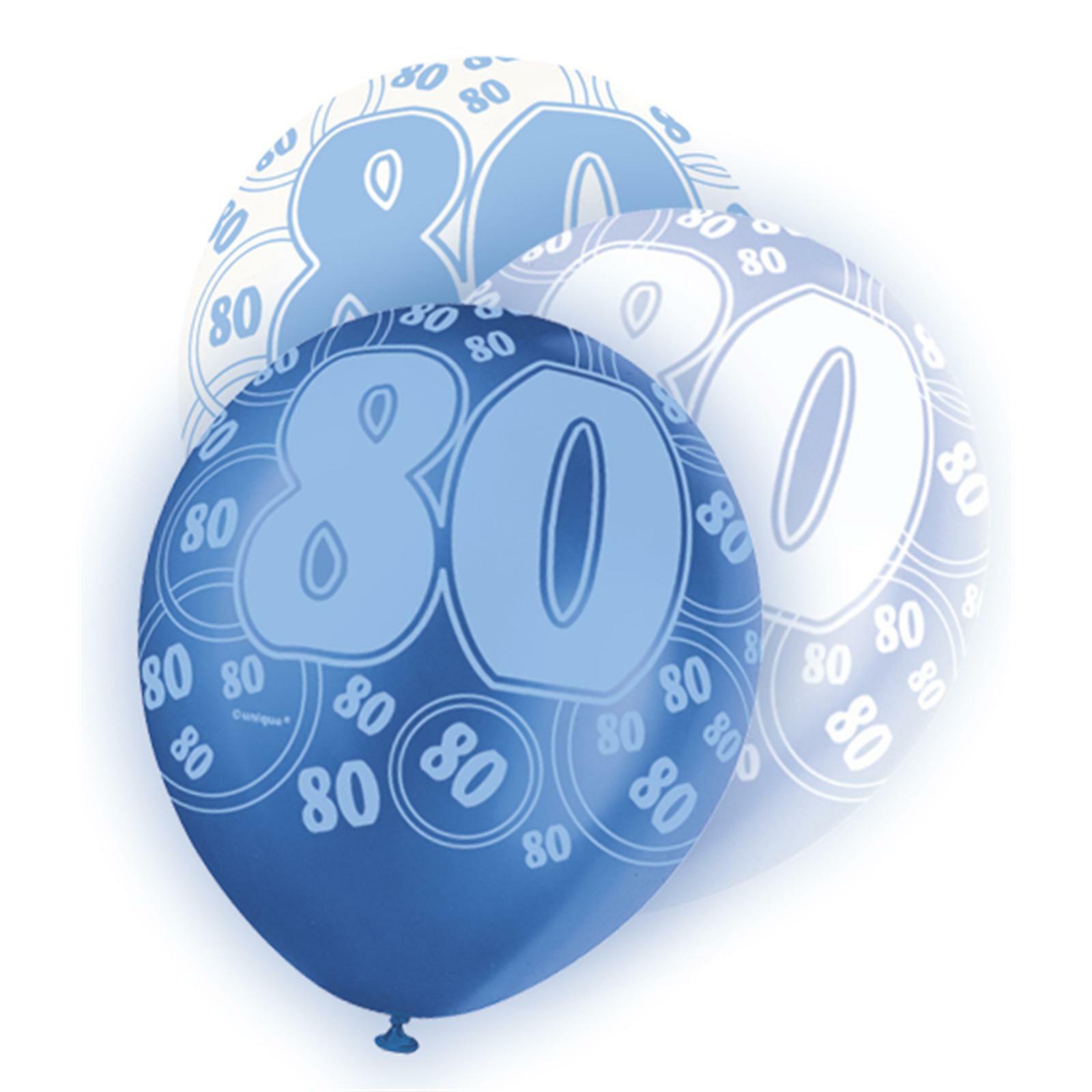Glitz Blue 80th Birthday Balloons (Pack of 6)