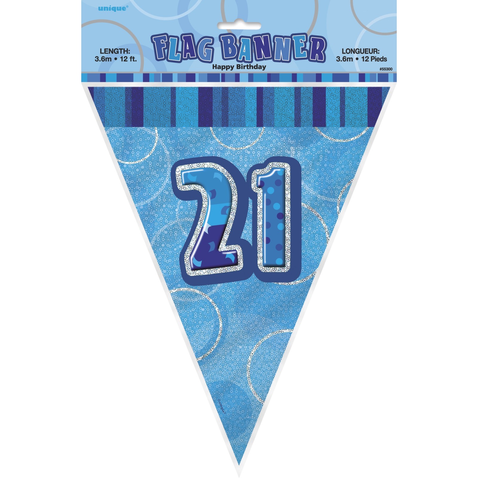 Glitz Blue 21st Birthday Flag Banner
