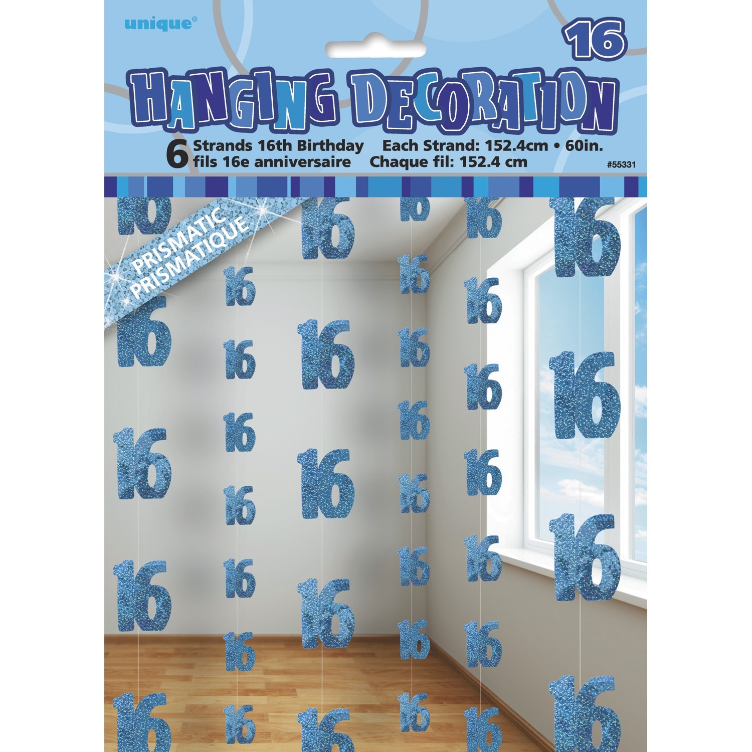 Glitz Blue 16th Birthday Hanging Decoration