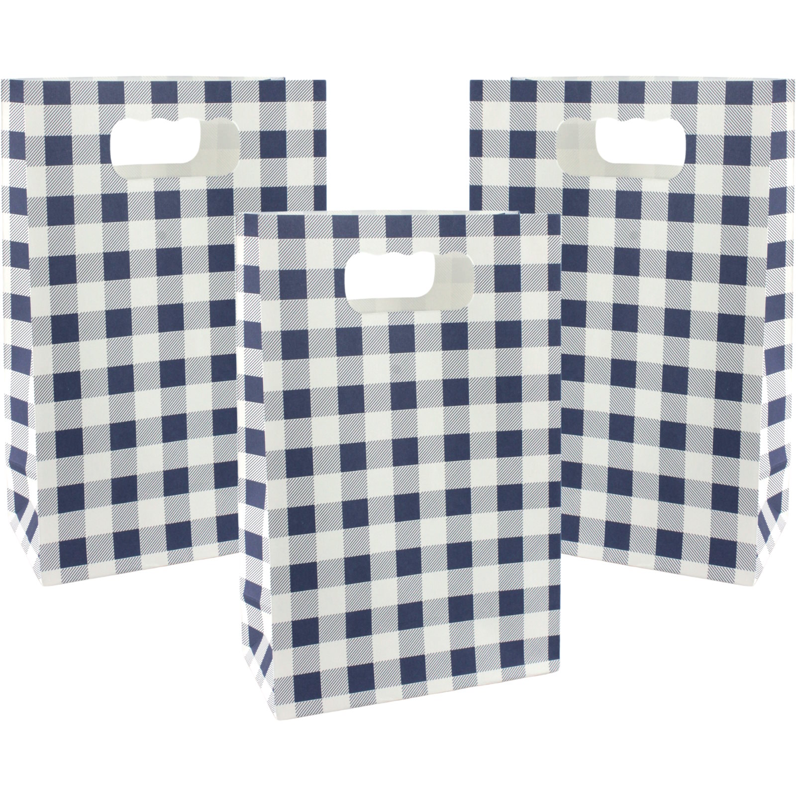 Navy Blue Gingham Lolly/Treat Paper Bags (Pack of 6)