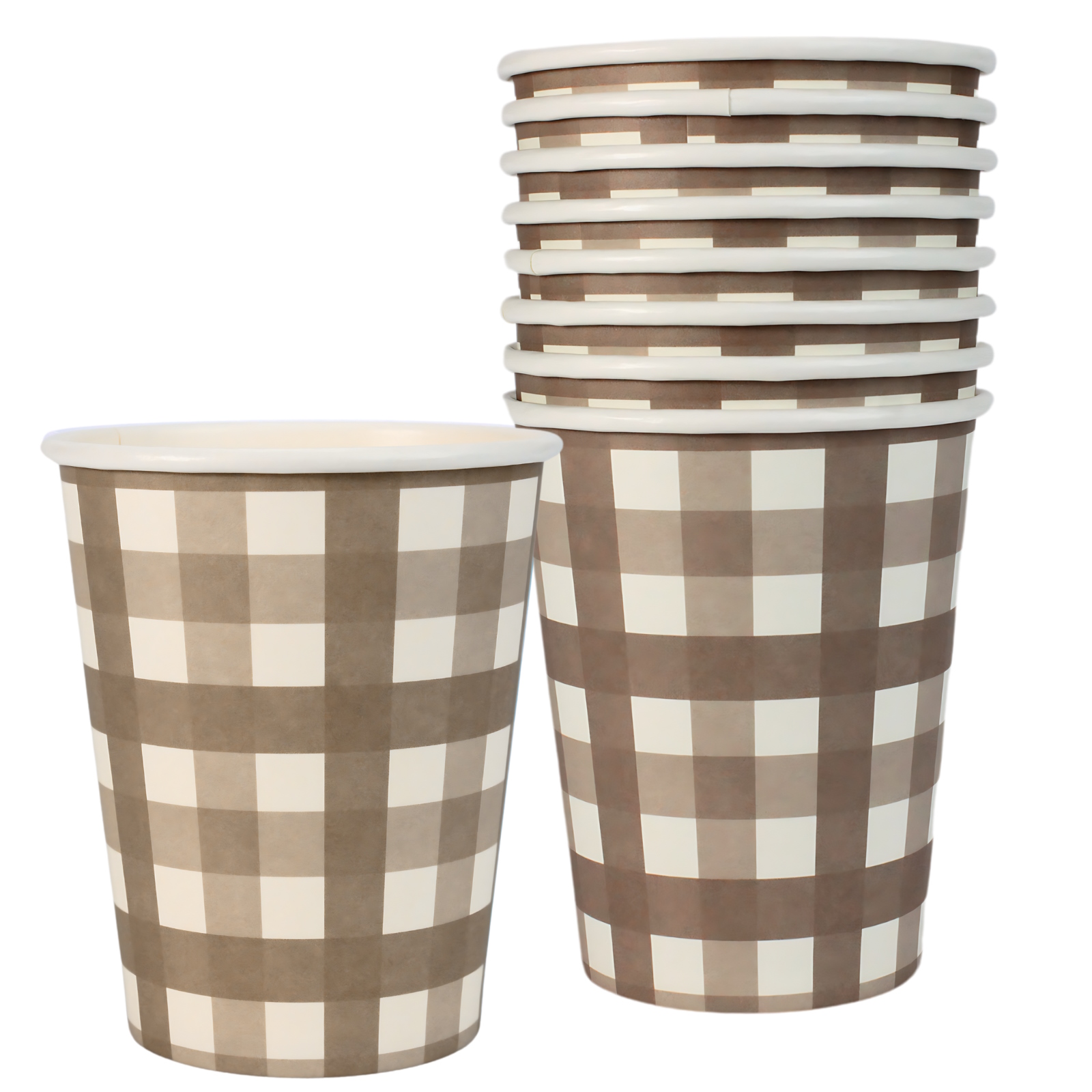 Brown Gingham Paper Cups (Pack of 8)