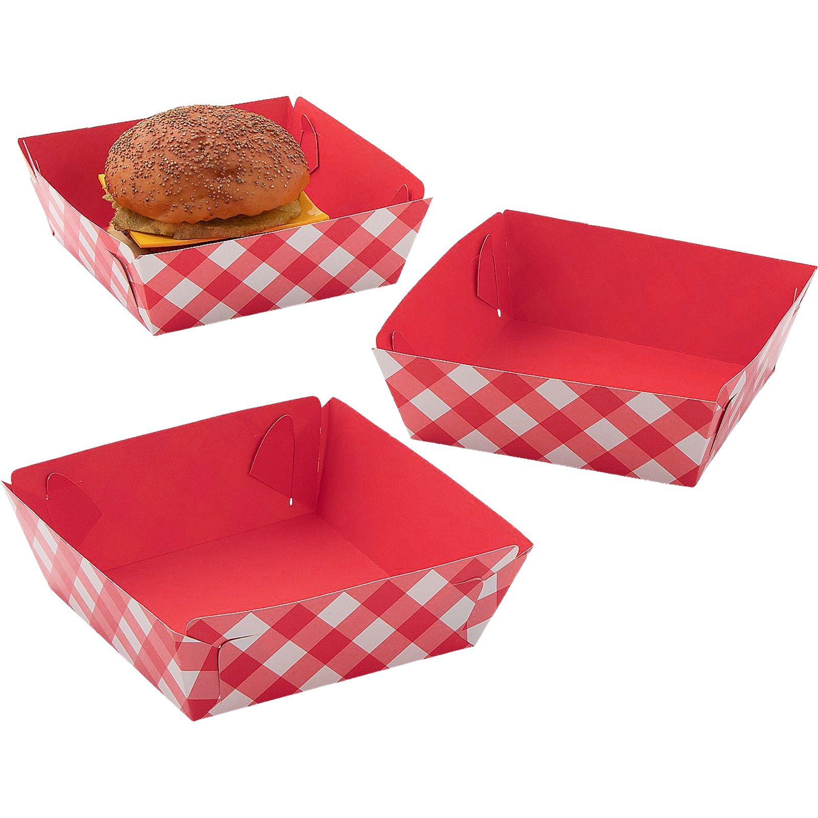 Red Gingham Hamburger Trays (Pack of 12)
