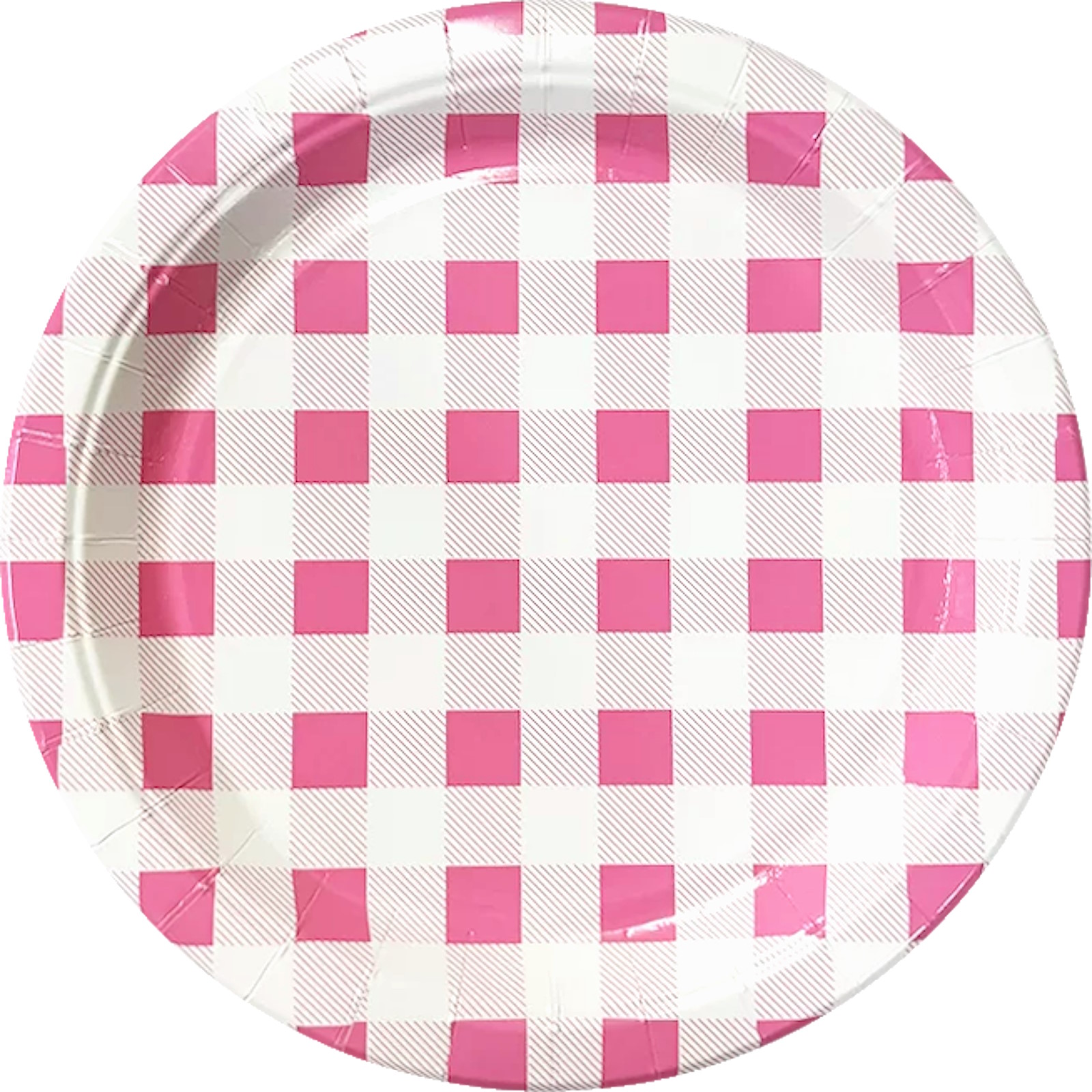 Pink Gingham Large Paper Plates (Pack of 20)