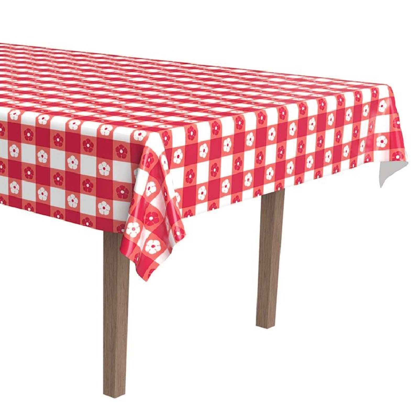 Red And White Flower Picnic Plastic Tablecloth 