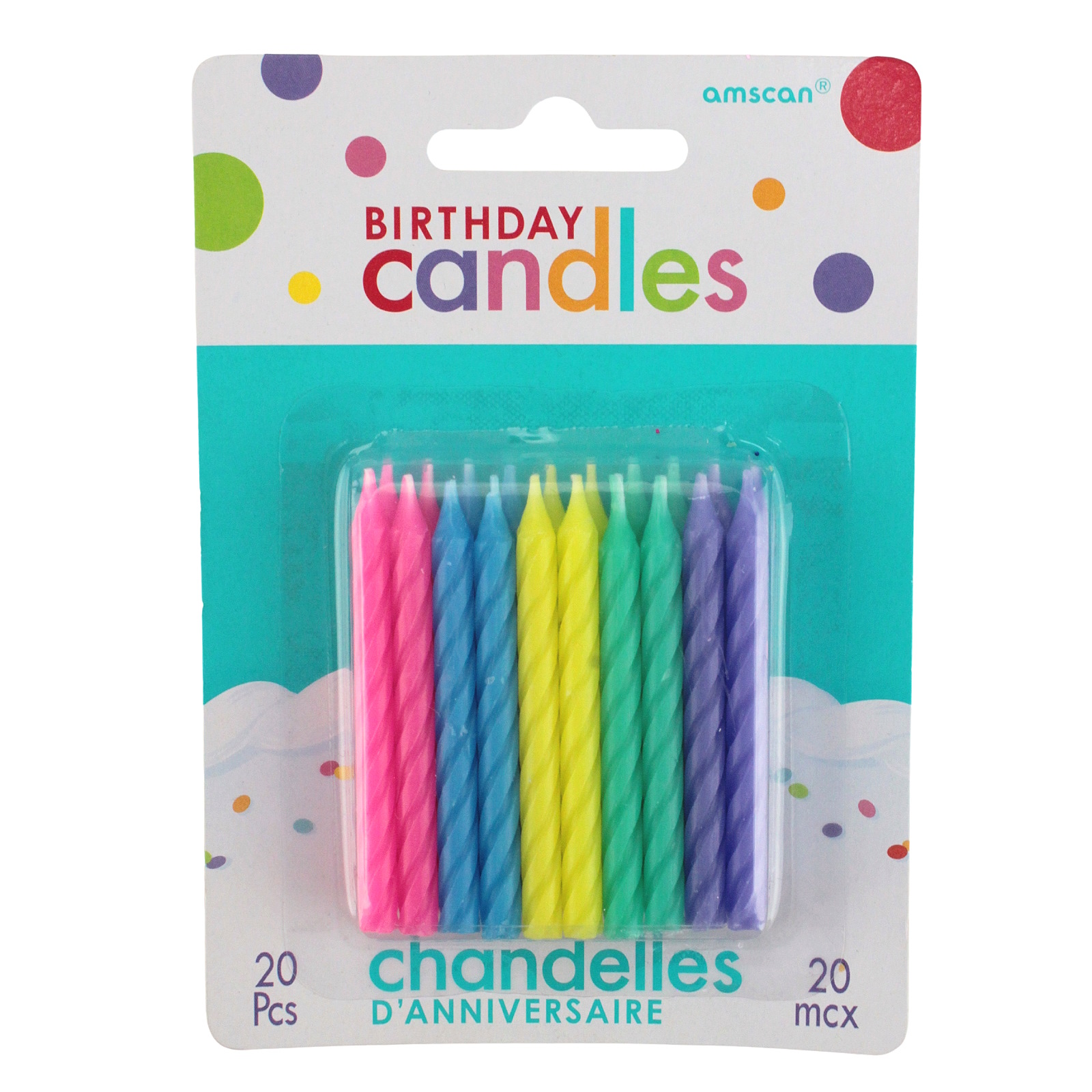 Assorted Coloured Spiral Candles (Pack of 20) 