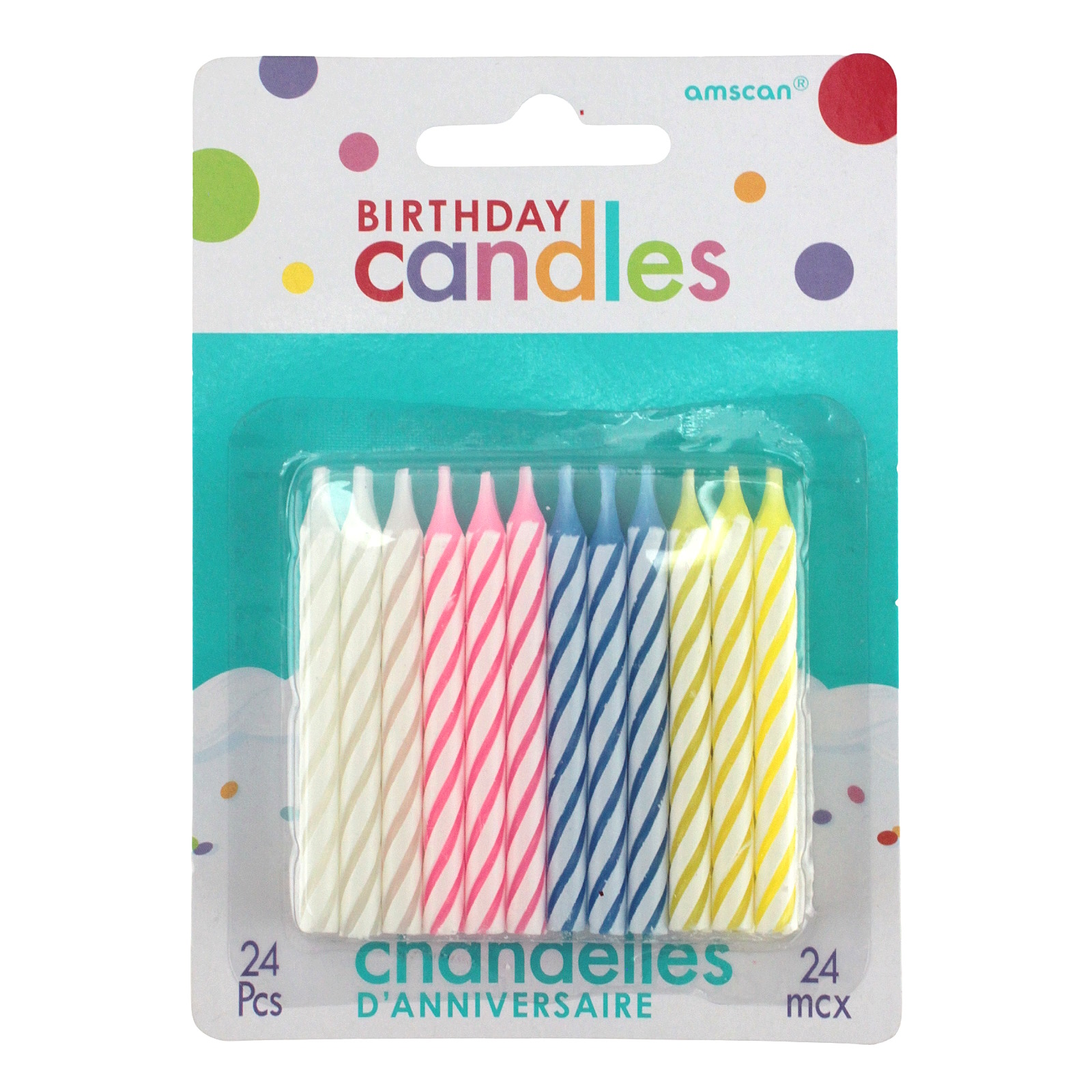 Assorted Striped Spiral Candles (Pack of 24) 