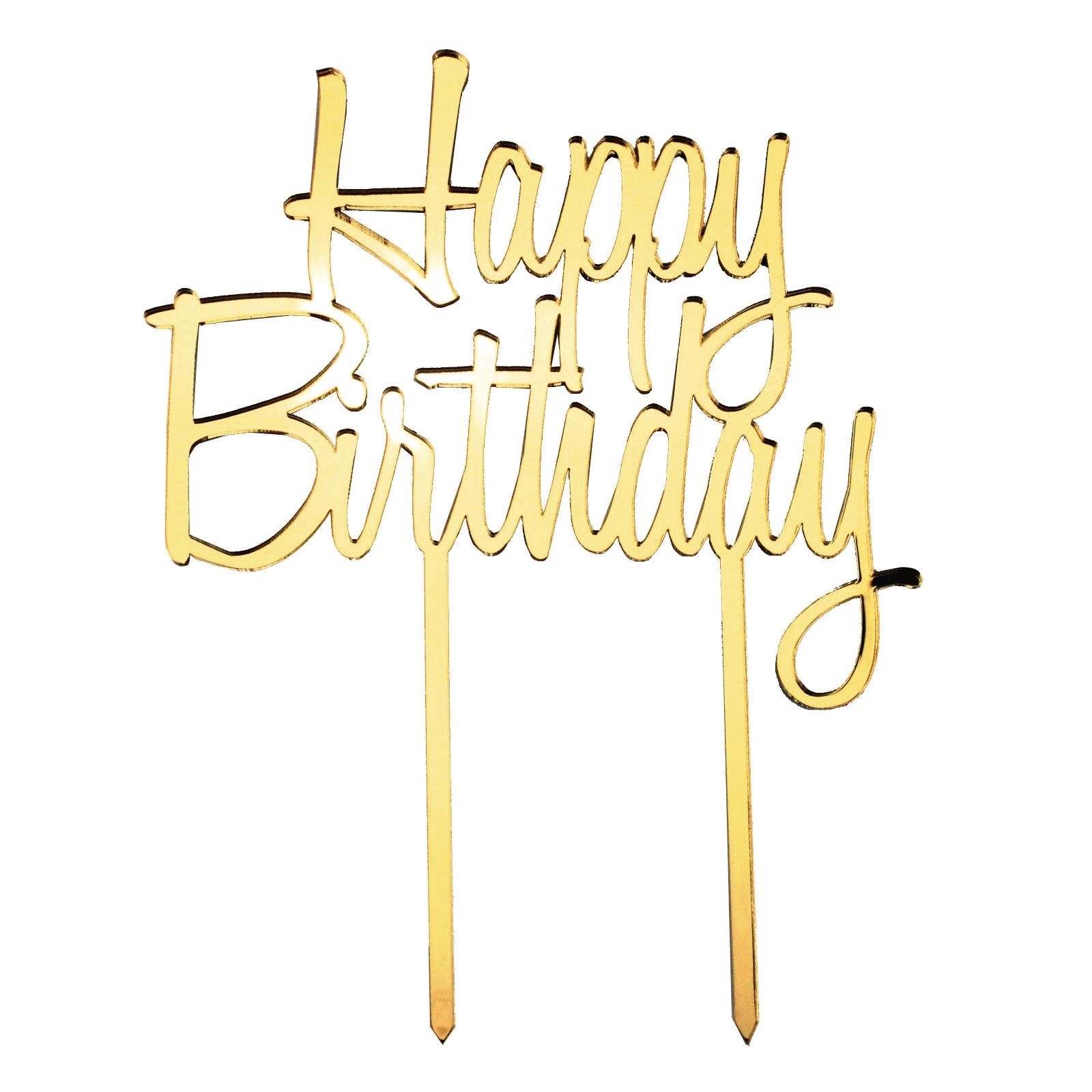 Happy Birthday Gold Mirror Cake Topper