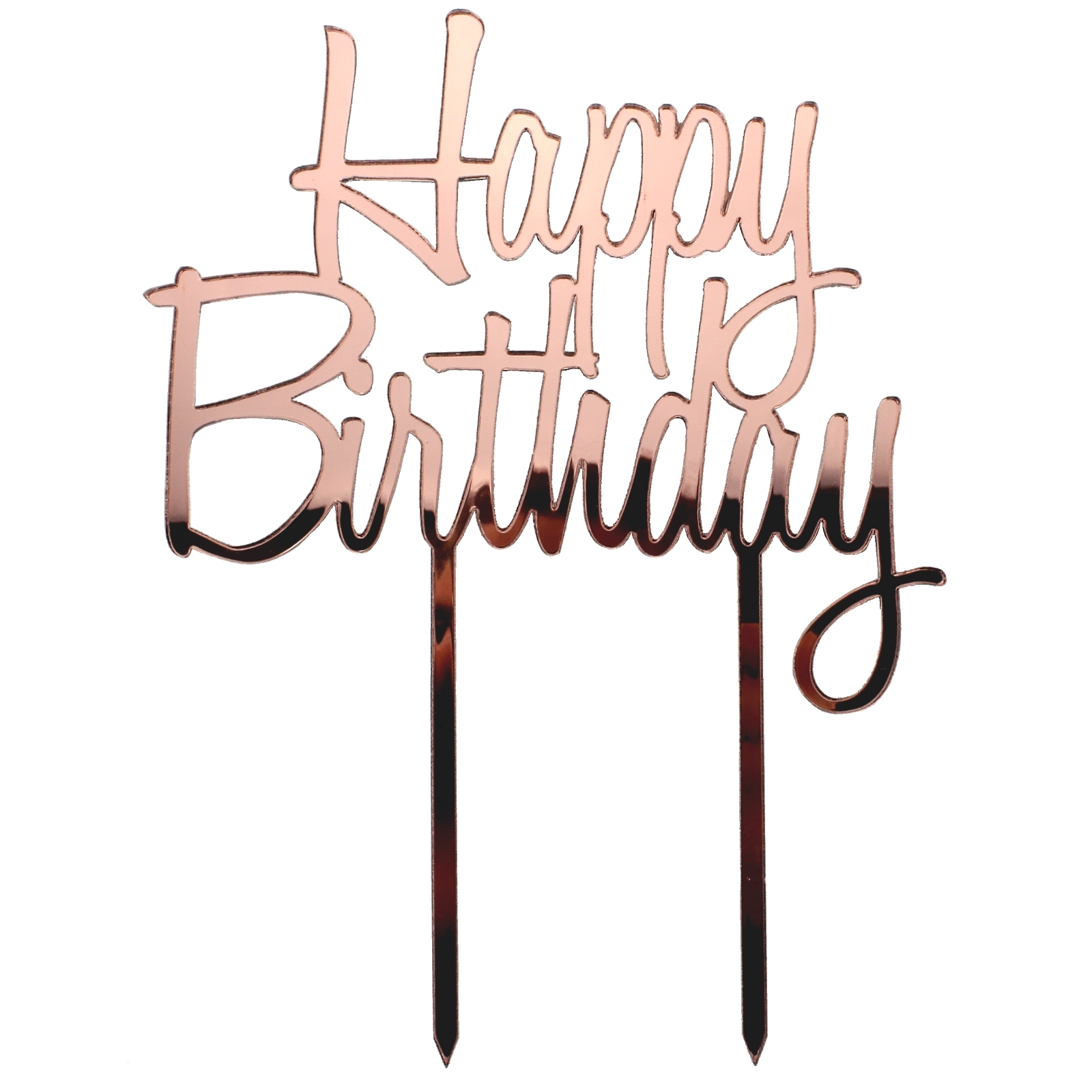 Happy Birthday Rose Gold Mirror Cake Topper