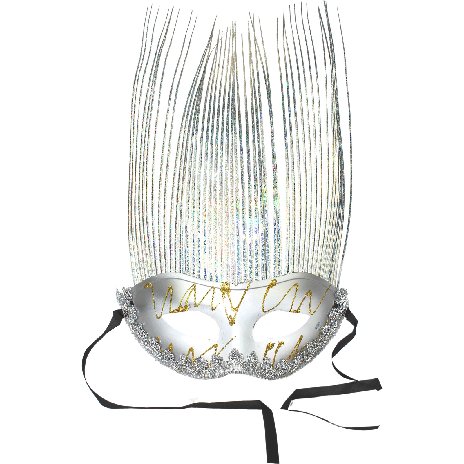 Prismatic Silver Fringed Venetian Masquerade Mask 