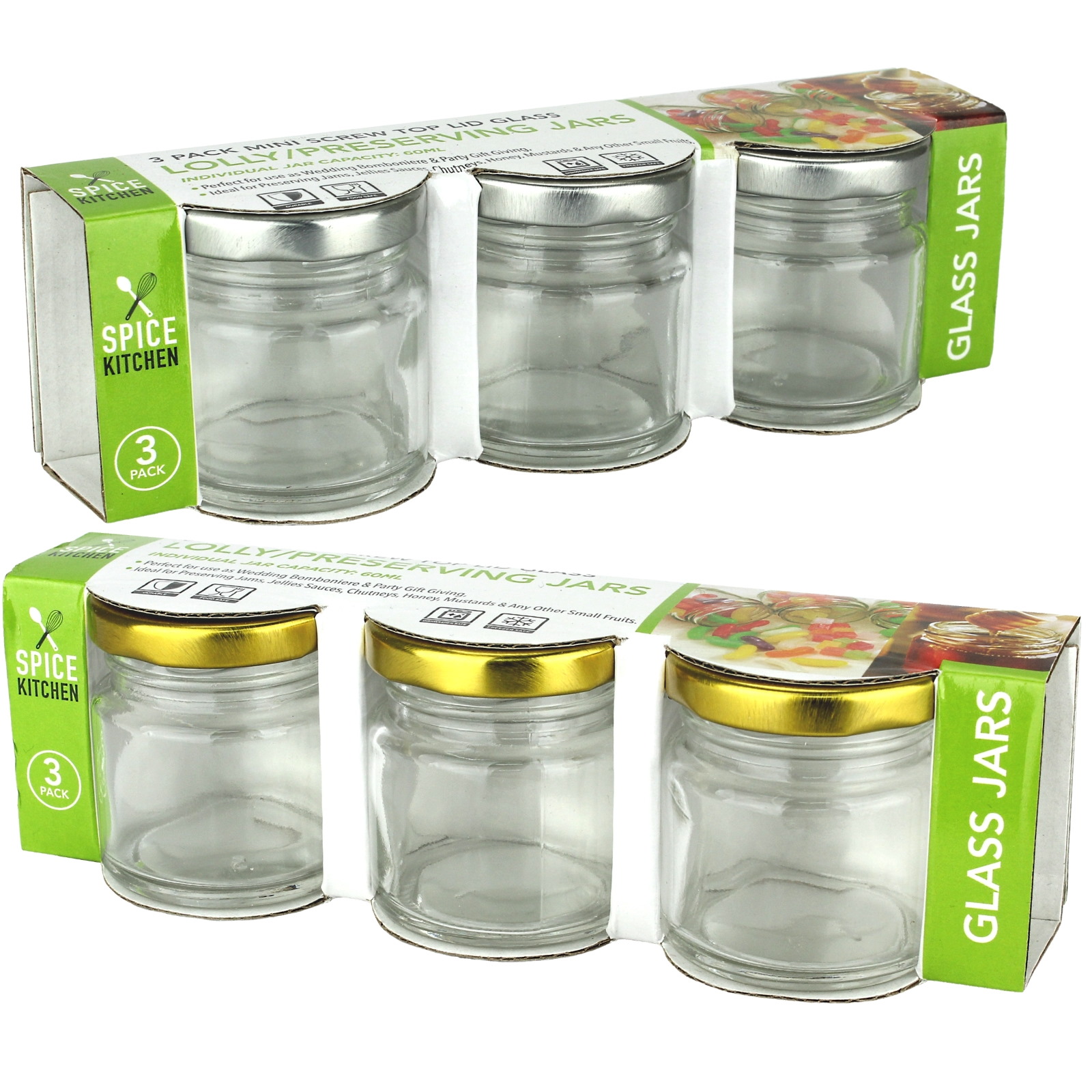 Mini Screw Top Glass Lolly Jars 60ml (Pack of 3)