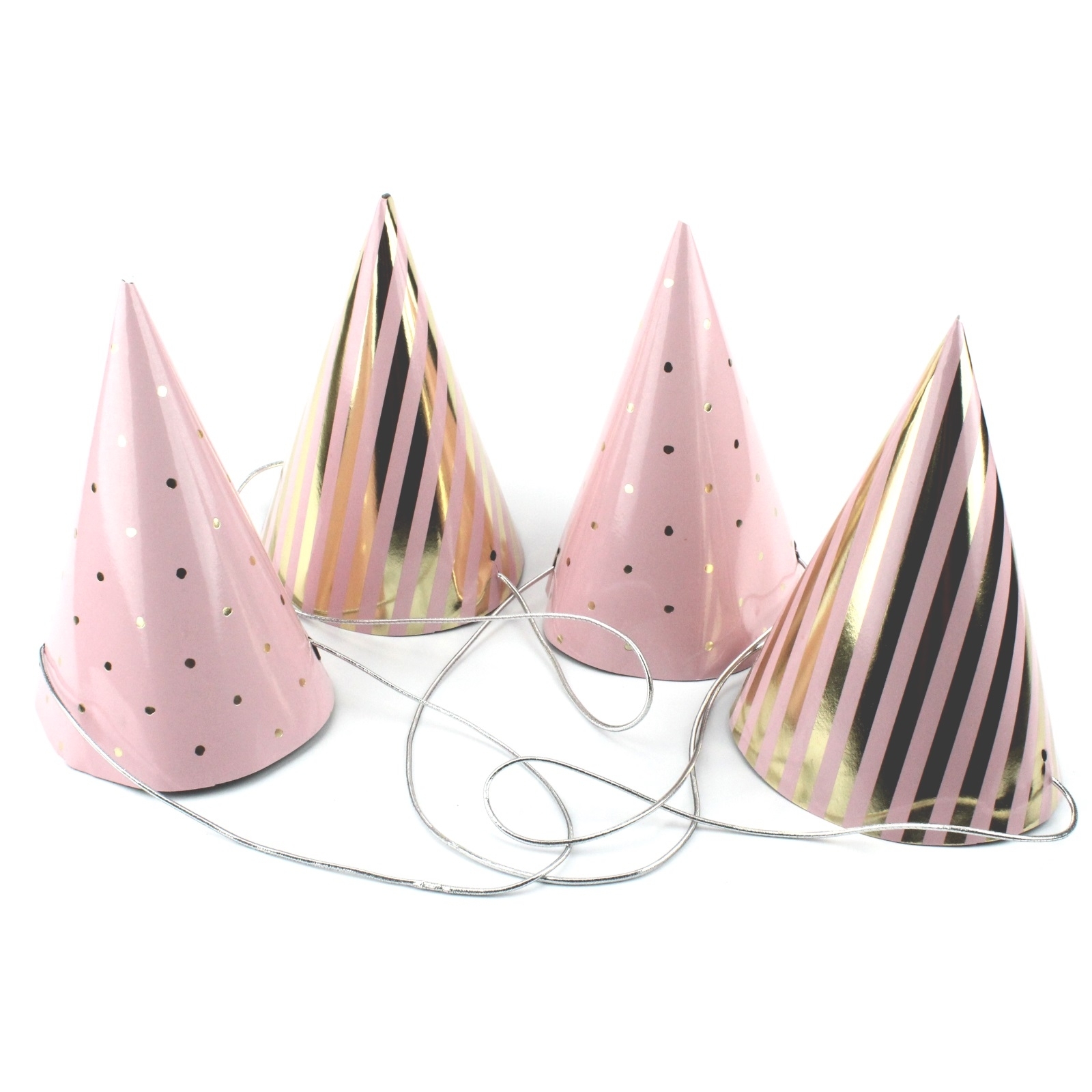 Pink and Gold Foil Party Hats (Pack of 4)