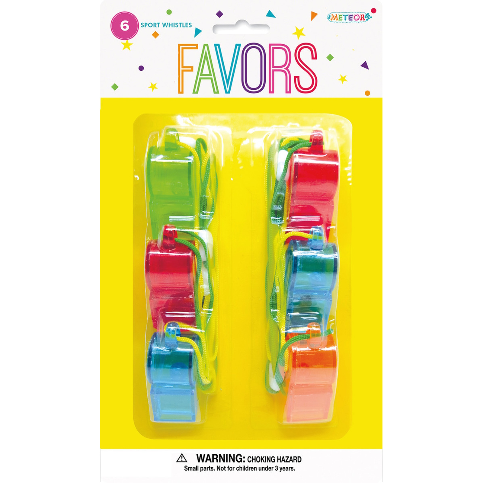 Assorted Colour Plastic Whistles (Pack of 6) 
