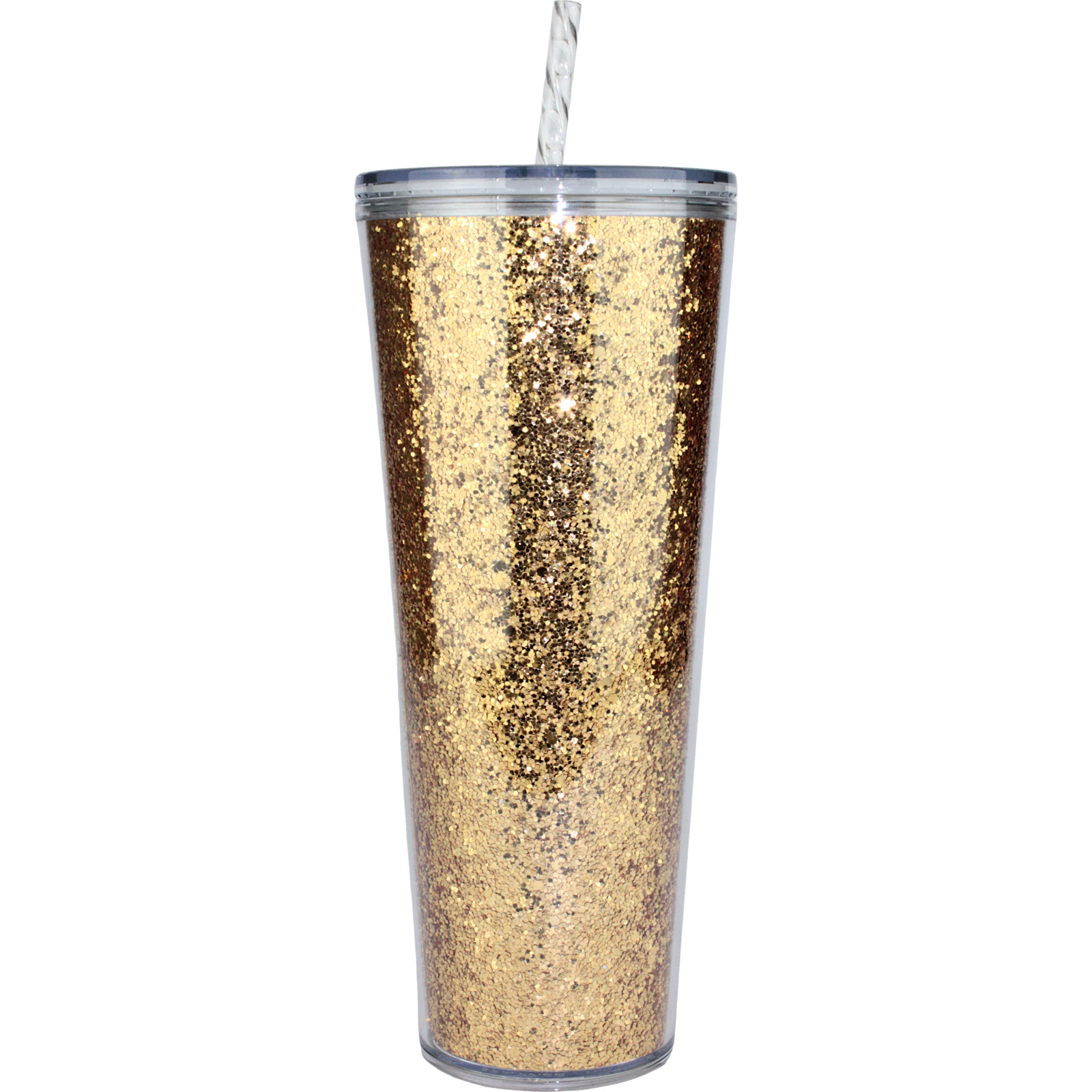 Gold Glitter Double Wall Acrylic Tumbler Cup with Straw