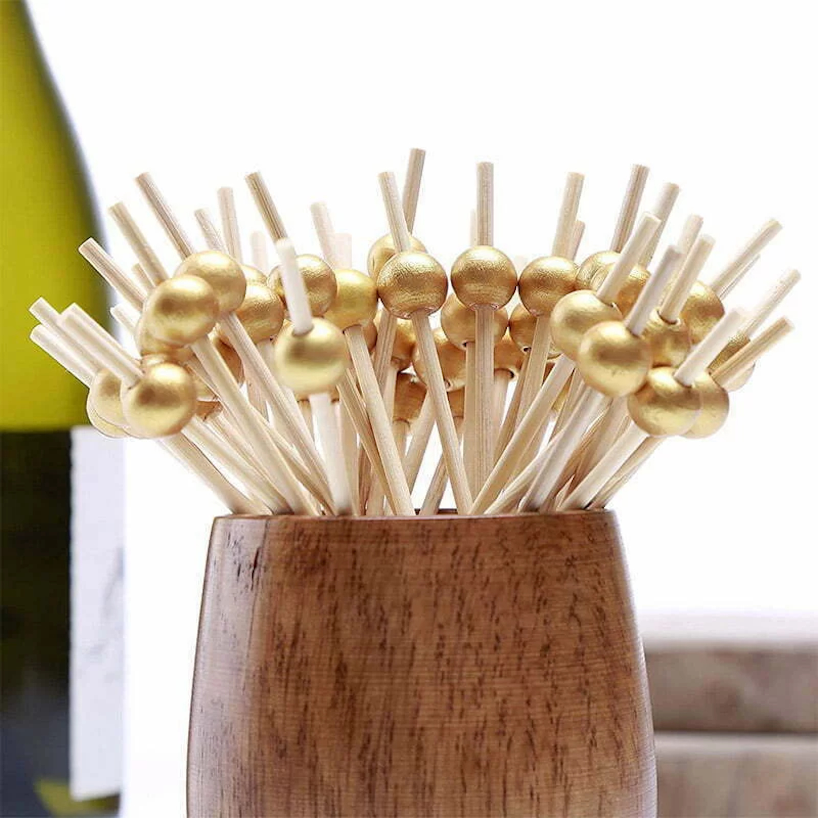 Gold Bead Wooden Cocktail Picks (Pack of 12)