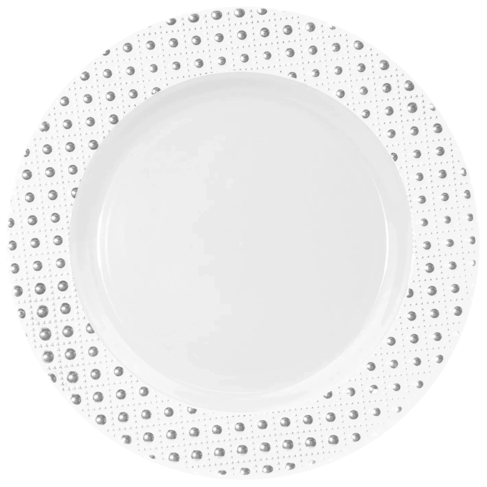 Silver Embossed Dot Trim Large Plastic Plates (Pack of 6)