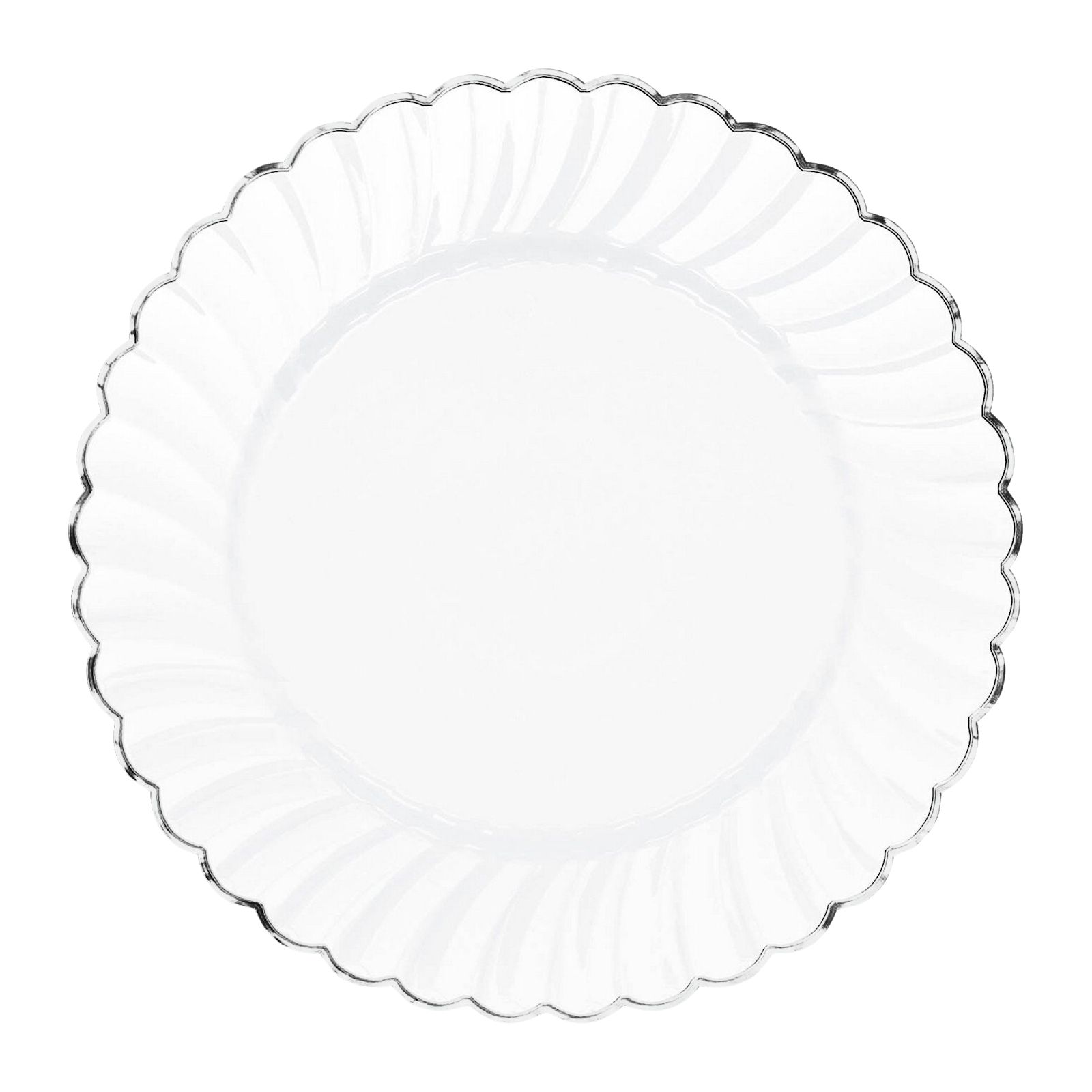 White With Scalloped Silver Trim Plastic Plates 19cm (Pack of 20) 