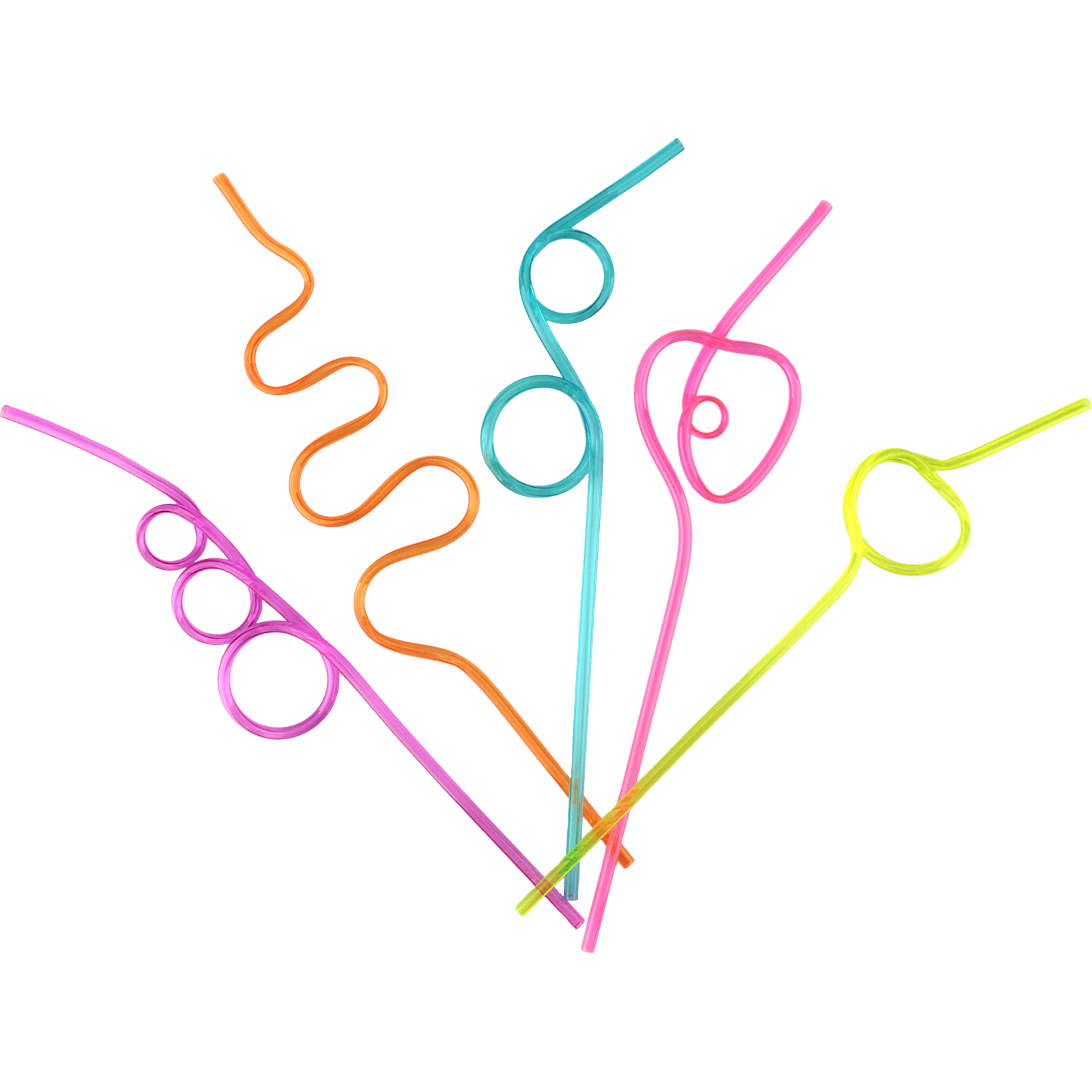 Assorted Plastic Curly Straws (Pack of 5)