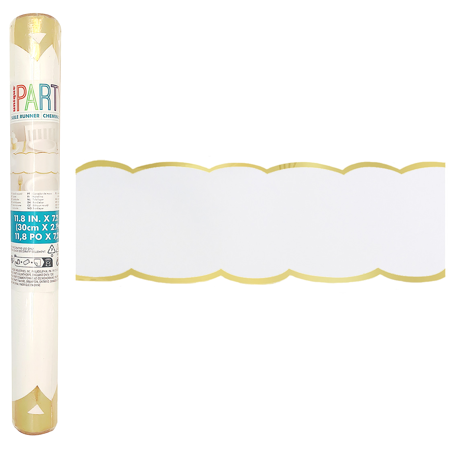 White & Gold Foil Scalloped Paper Table Runner 