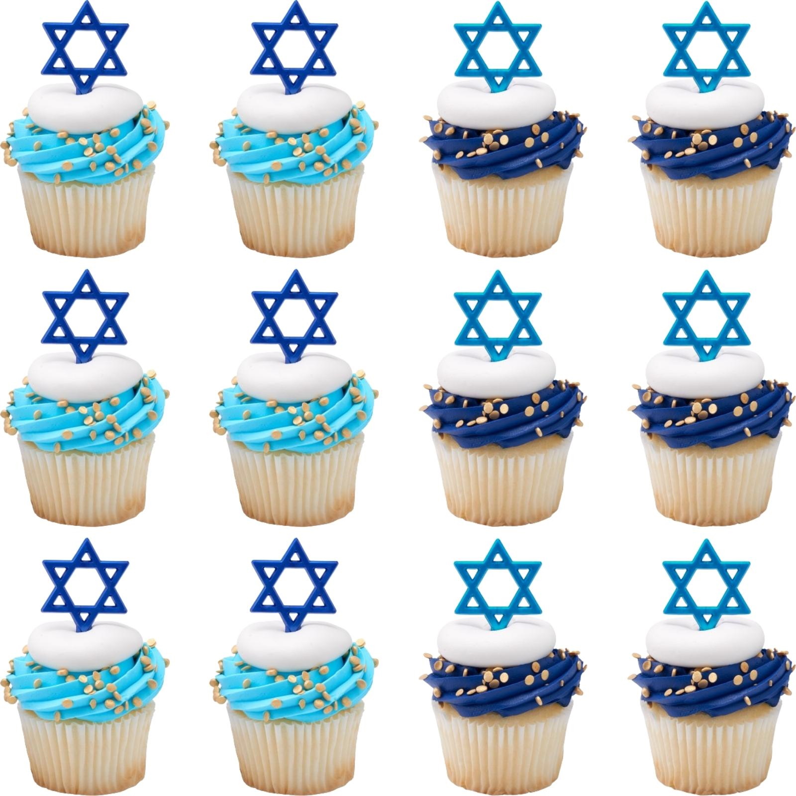  Blue Star of David Cupcake Picks (Pack of 12)